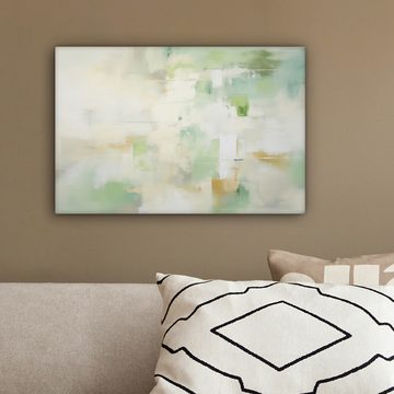 OneMillionCanvasses® Leinwandbild Abstrakt - Kunst - Weiß - Grün - Modern, Grün, Weiß (1 St), Leinwand Bilder Klein, Wand Dekoration 30x20 cm