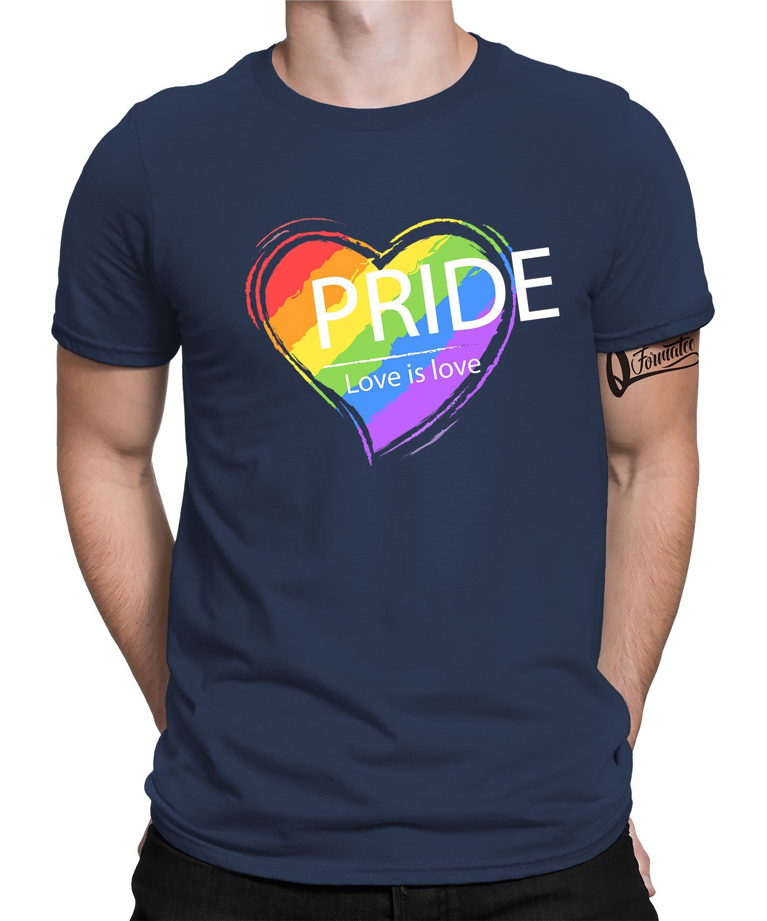 Quattro Formatee Kurzarmshirt Pride Love - Stolz Regenbogen LGBT Gay Pride Herren T-Shirt (1-tlg) Navy Blau