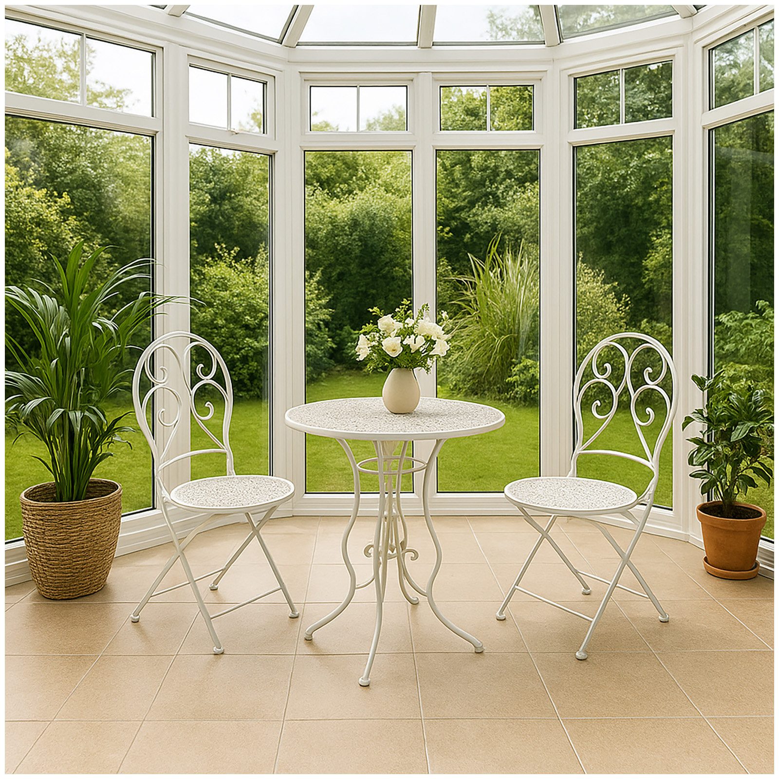 HTI-Line Balkonset Tischgruppe Lani Weiß, (Set, 3-tlg., 1x Tisch, 2x Stühle günstig online kaufen