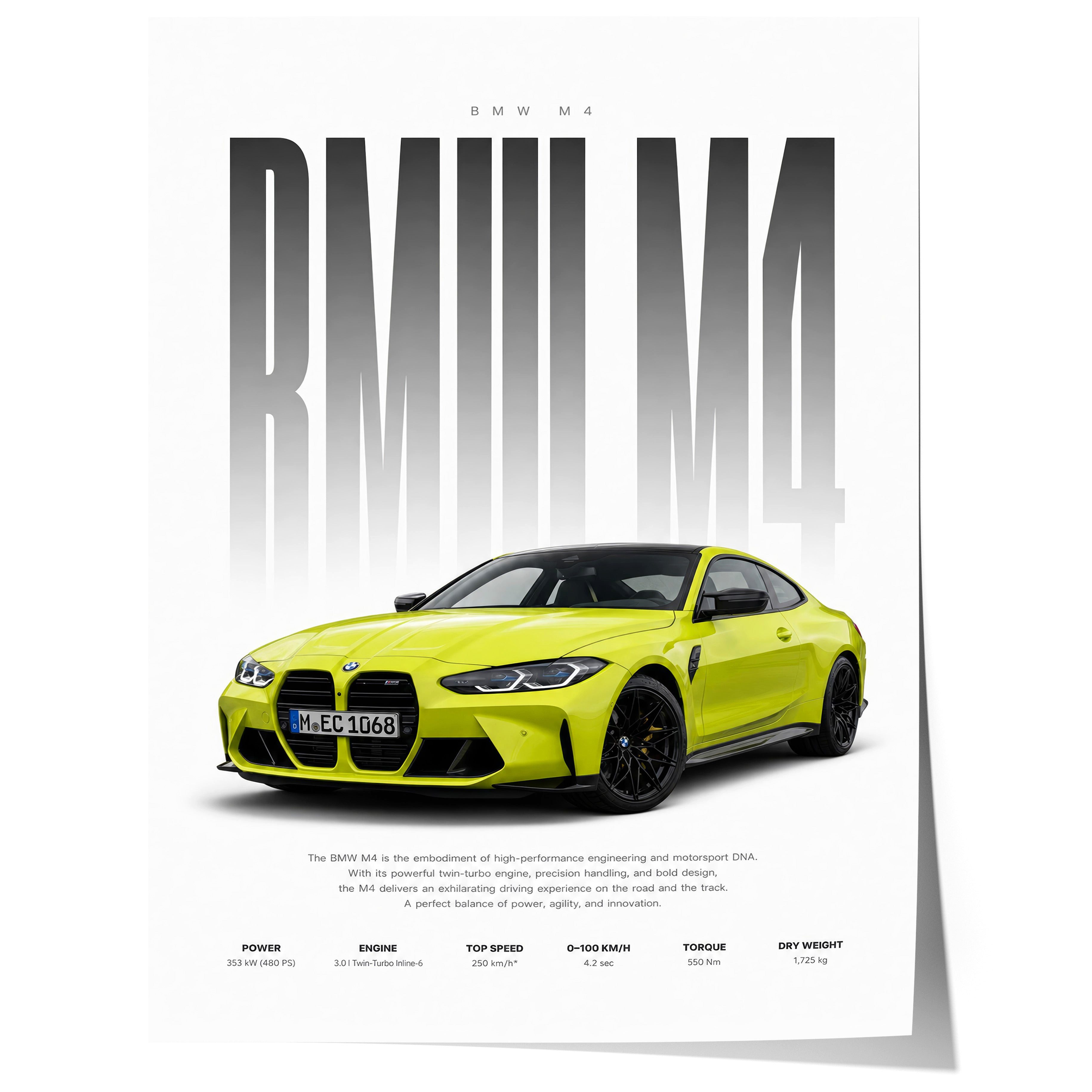 Poster Sportwagen Gelb Geschenkidee Performance Coup Wandbild Deko Print ohne
