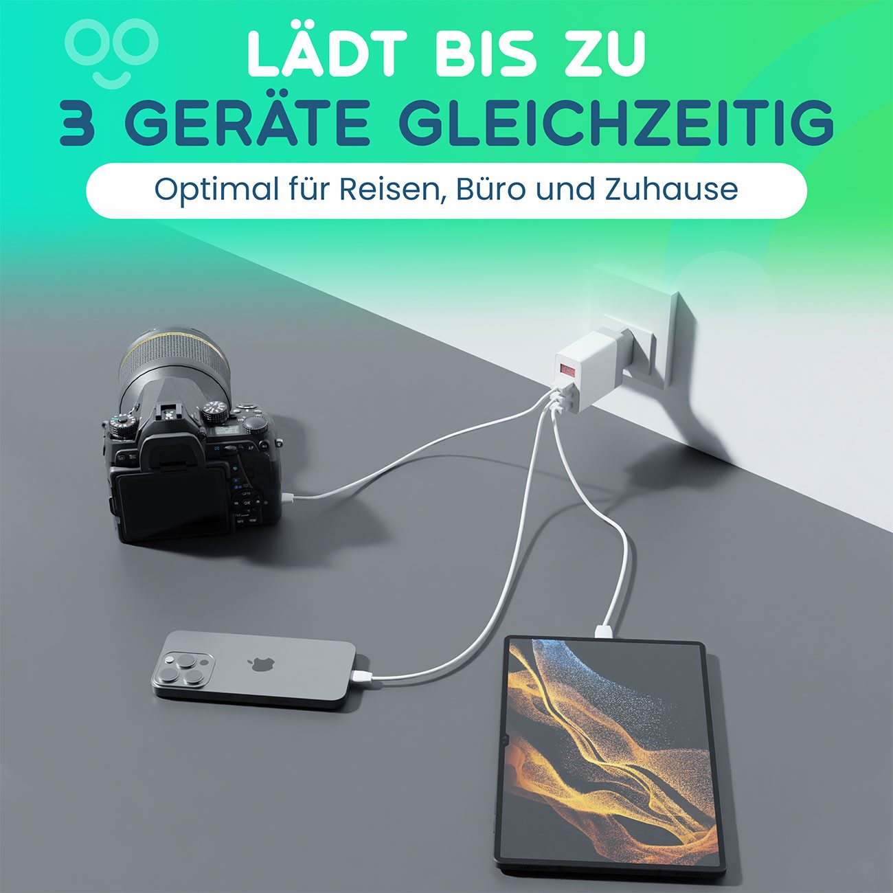 Casativo Multi-Port USB Ladegerät 3 USB-A Ports LED-Display 5V/2.4A je Port USB-Ladegerät (1-tlg., 2×USB 5V/2,4A, max. 3,1A/15,5W, LED-Display für Spannung & St – Bild 5 von 5