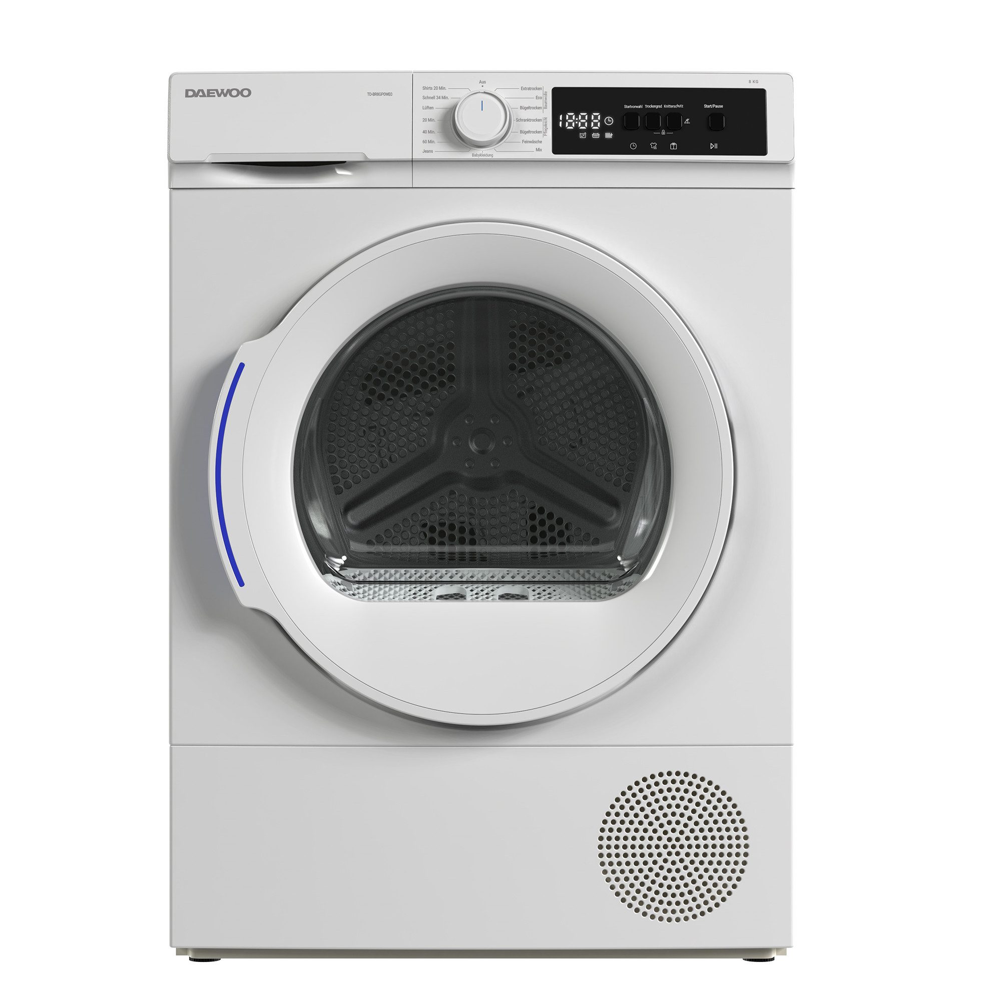 Daewoo Wärmepumpentrockner TD-BR8GP0WE0-DE, DrumLight, BabyCare, Startzeitauswahl, Knitterschutz