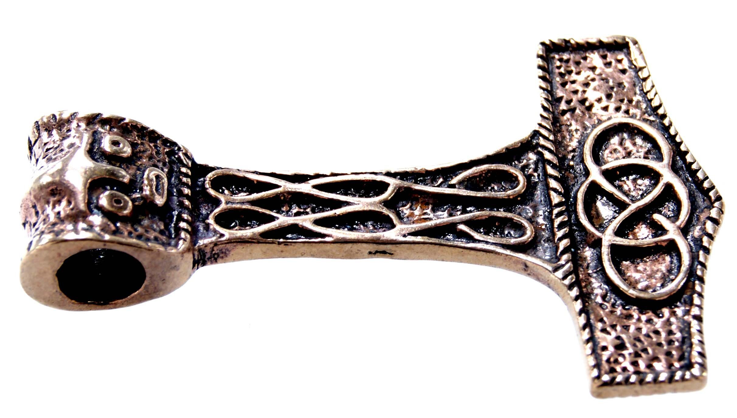 Kiss of Leather Kettenanhänger großer Thorshammer Bronze Mjölnir Anhänger Hammer Thor Thorhammer aus Knoten