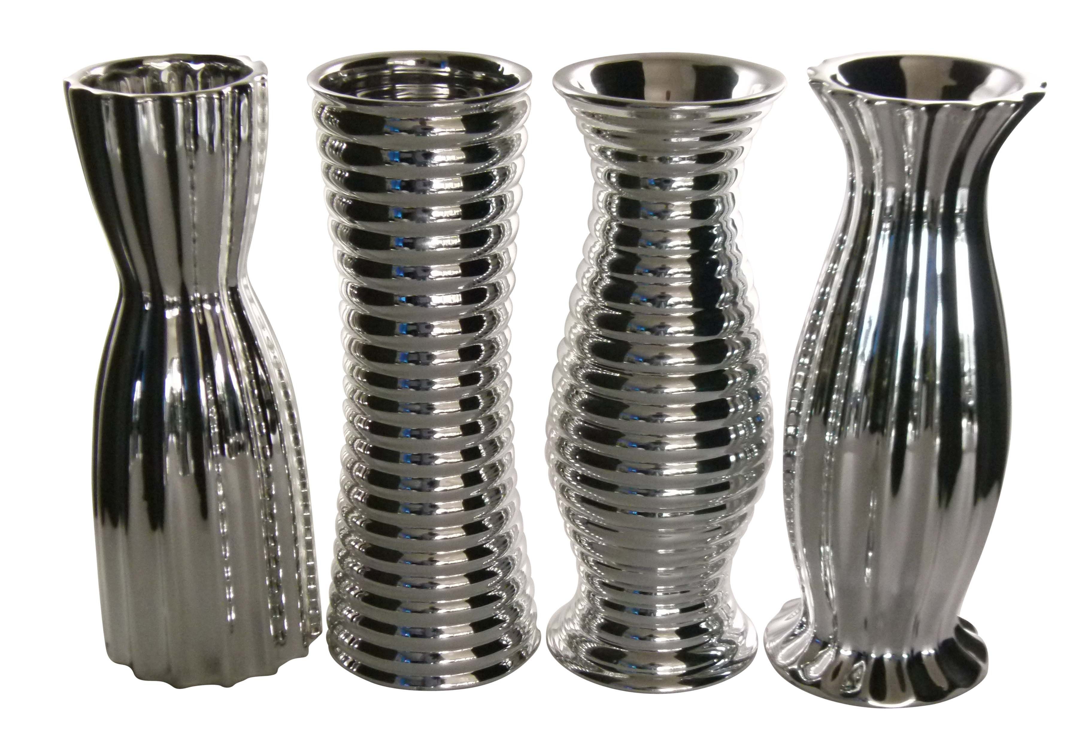 modern GlasArt hoch Set (4 Vasen 4er im 4 GlasArt Keramik Keramik-Vase Set Silber-glänzend aus St), 22cm Tischvase edel versch