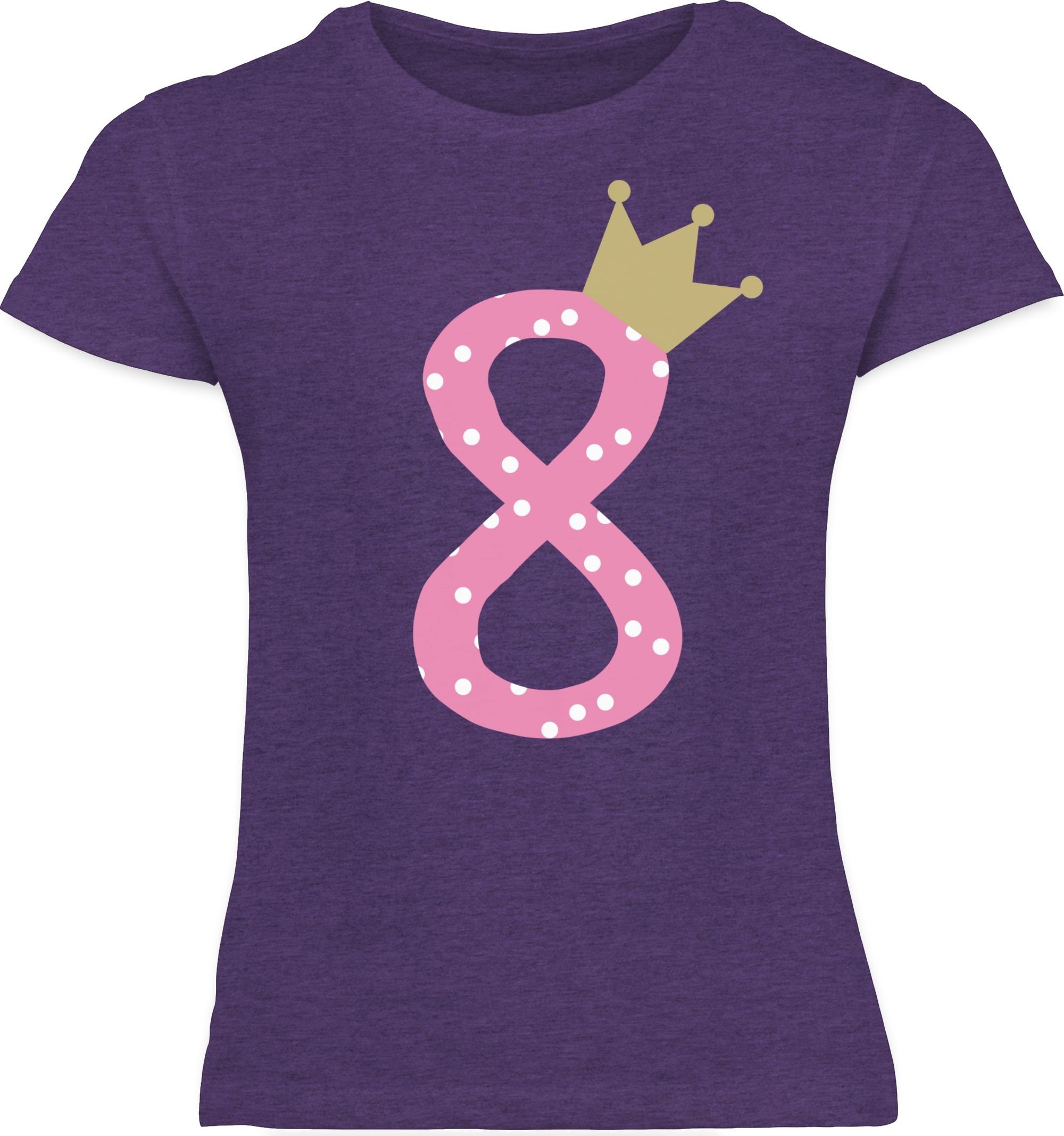 Lila Mädchen Geburtstag T-Shirt 8. Meliert 2 Acht Shirtracer Krone Achter