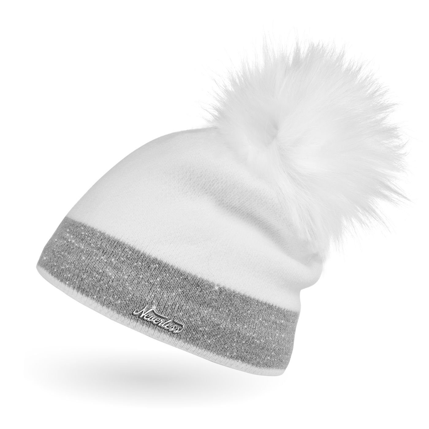 Neverless Bommelmütze Damen Strick-Mütze gefüttert Fell-Bommel Kunstfell Wi günstig online kaufen