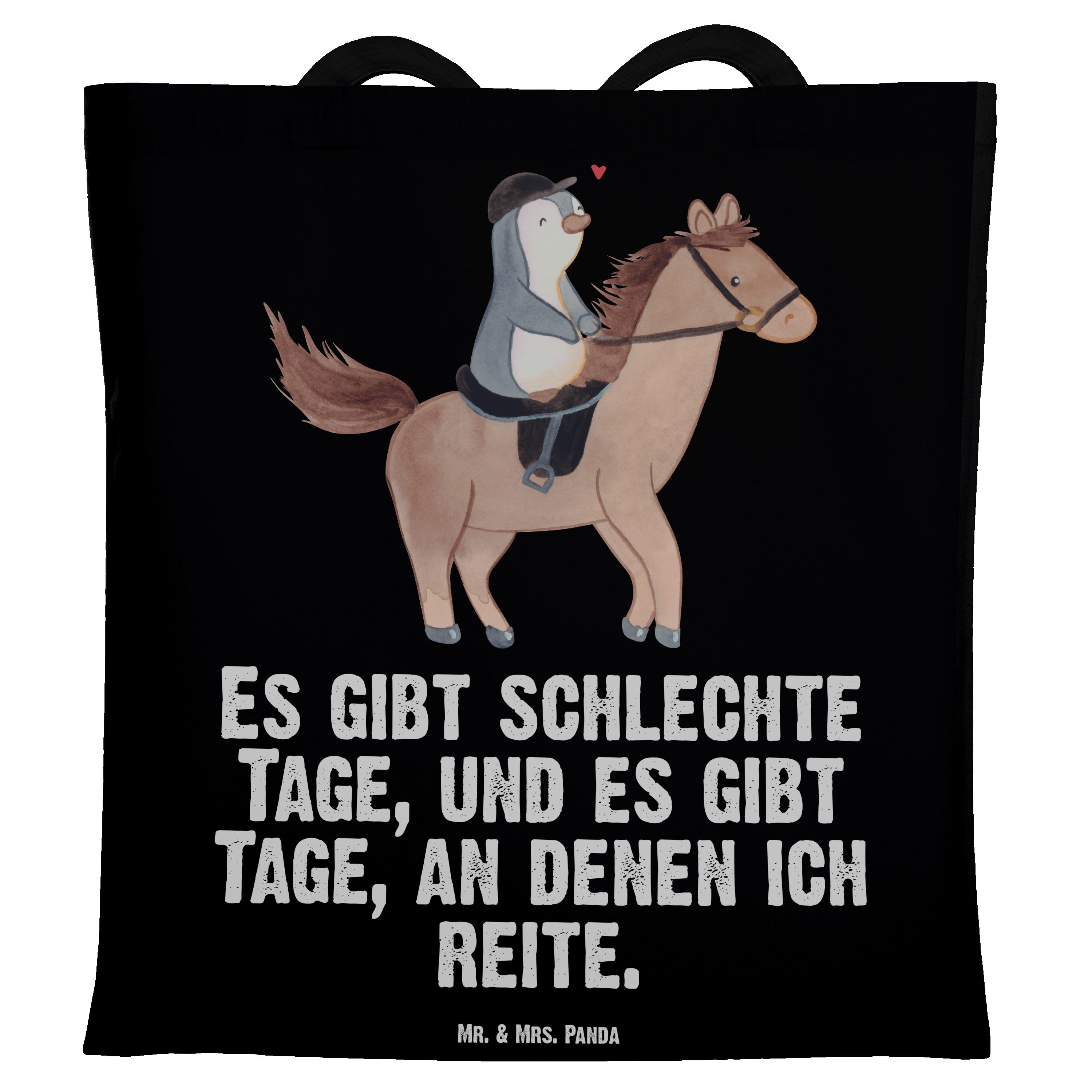 Mr. & Mrs. Panda Tragetasche - Tage Beutel, Jutebeutel, Reiten Schwarz Be (1-tlg) Geschenk, Hobby, Pferd 