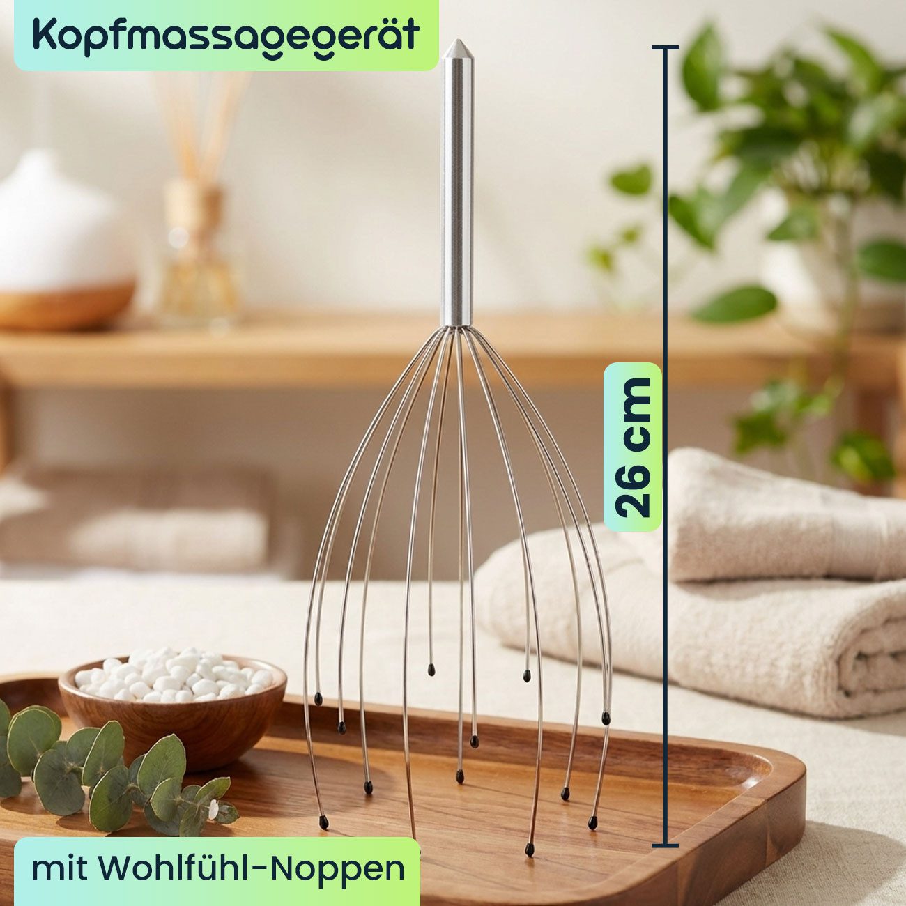 Casativo Massagebürste Kopfmassage Spinne mit 12 Wohlfühl-Noppen & glattem Griff Entspannung, 1-tlg., 1er-Set & 2er-Set & 4er-Set, 12 flexible Massage-Fühler mit sanften Wohlfühl-Noppen/belebt Körper