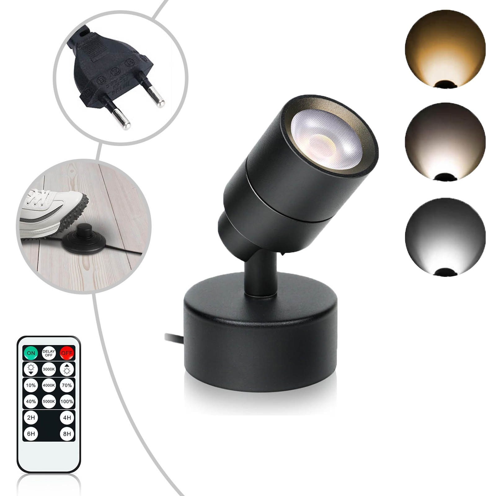 MUPOO LED Wandstrahler Dimmbar 5W LED-Strahler Innen mit Fernbedienung, Timer & Fußschalter, mit 160cm Kabel, LED fest integriert, für Wandleuchten,Akzentbeleuchtung von Pflanzen,Bildern & Kunstwerken