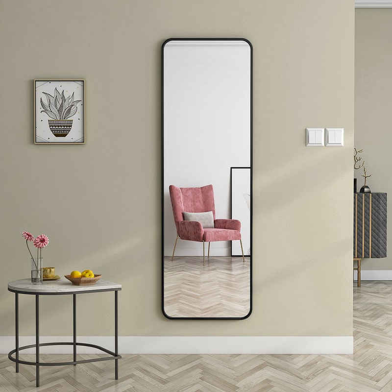 Boromal Standspiegel Spiegel groß Schwarz Wandspiegel Ganzkörperspiegel 160x40cm 140x40cm (Flurspiegel,Hochspiegel, Aluminiumlegierung-Rahmen), HD groß rechteckig,Modern