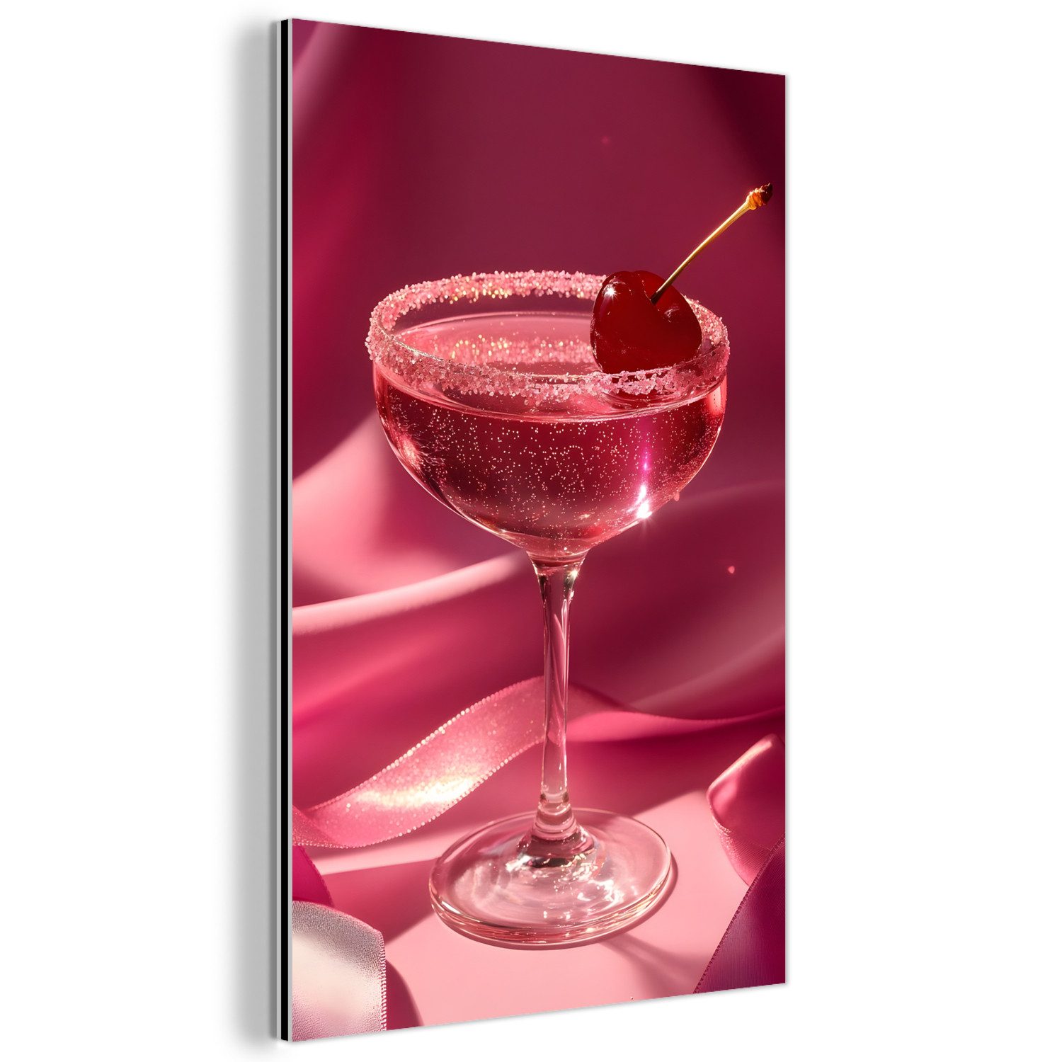 MuchoWow Metallbild Cocktail - Rosa - Luxe, Inkl. Aufhängung, Alu-Dibond-Druck, Dekoration aus Metall, Aluminium deko, 80x120 cm
