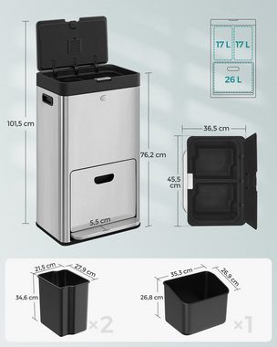 SONGMICS Mülleimer Küche, 60L Mülltrennsystem 3 Fächer Küchenmülleimer