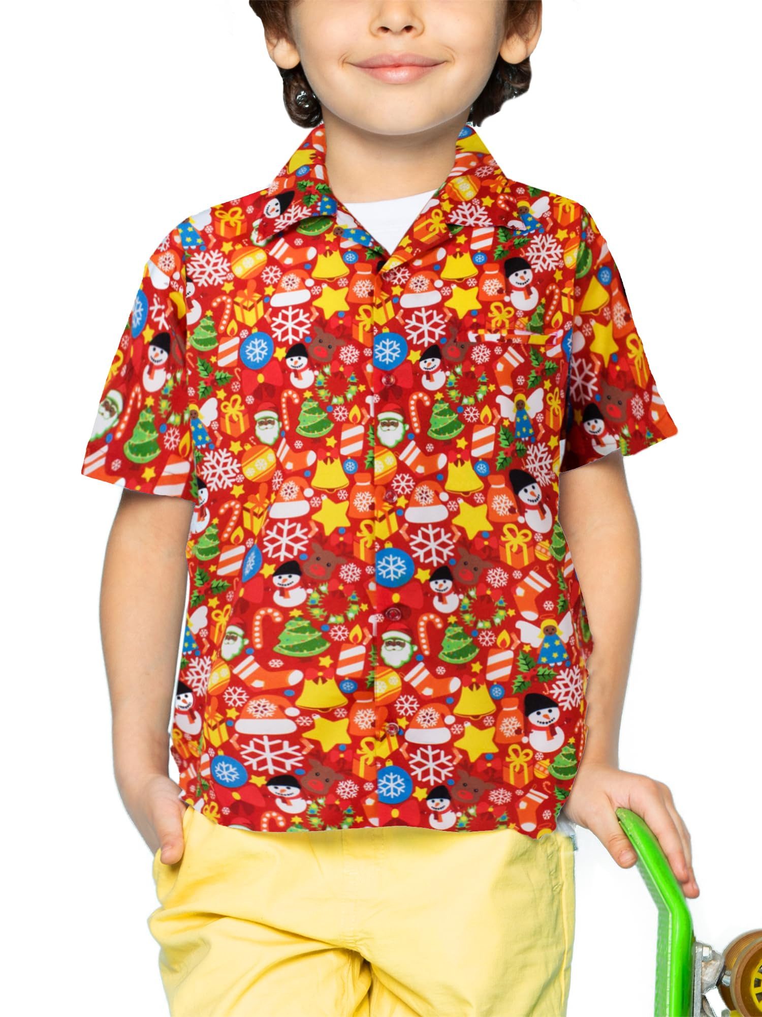 King Kameha Hawaiihemd Christmas Allover Kids Funky Hawaii-Hemd Kinder Kurzarm Front-Tasche