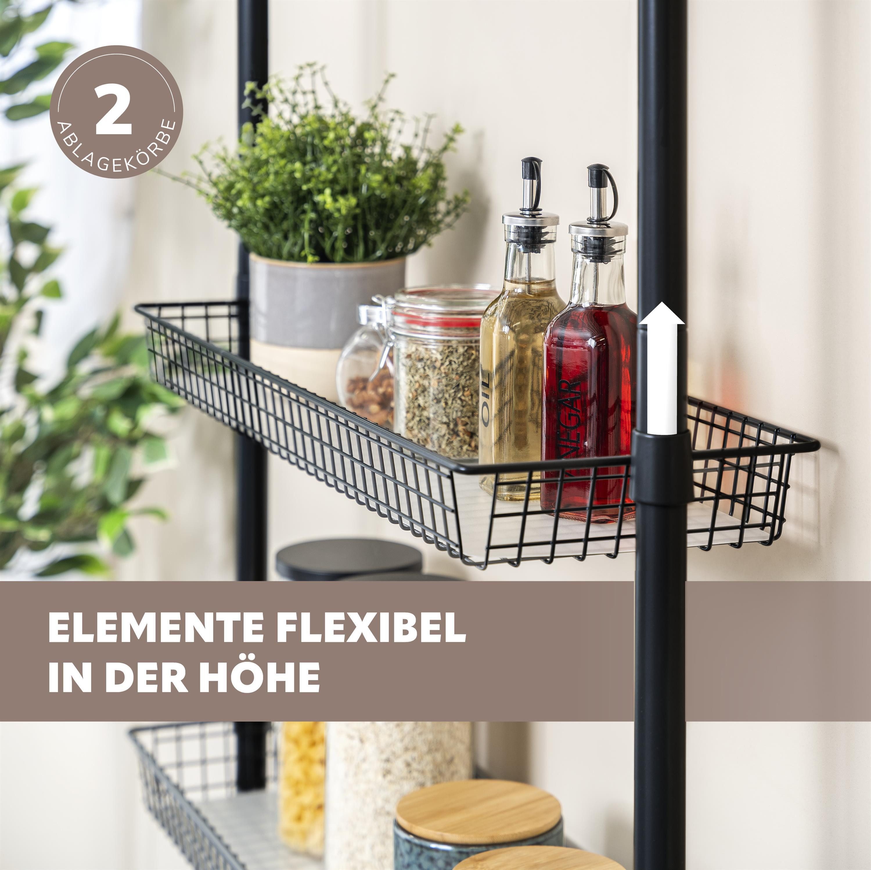 bremermann Teleskopregal 2 Körbe, 2 Ablagen, Waschmaschinenregal bis max. ca. 290 cm