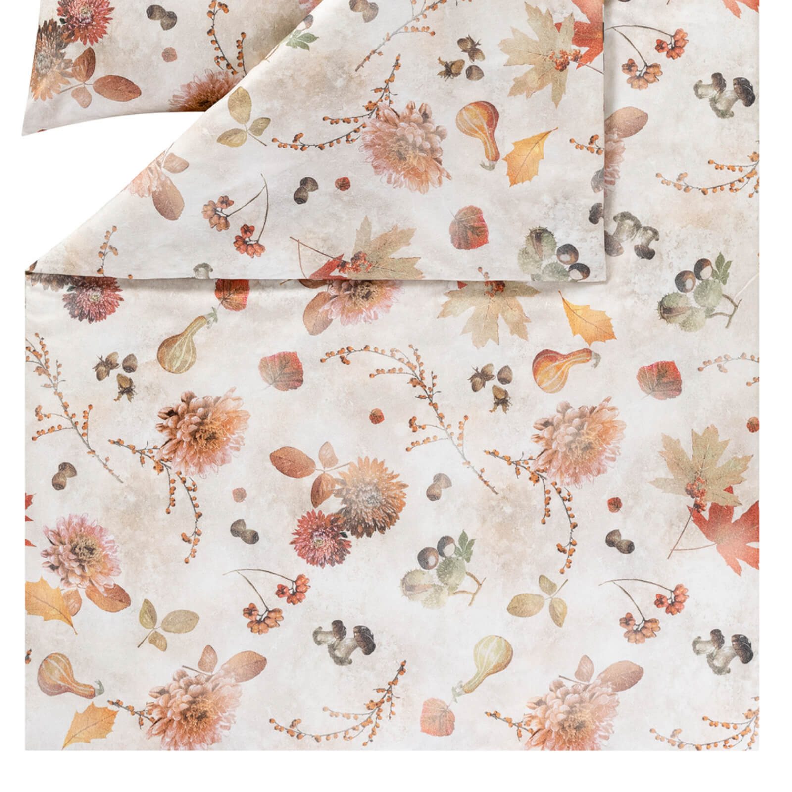 Estella Bettwäsche Autumn Foliage 4470 325, Flanell, 2 teilig, Kastanie, Pilze, Kürbis, Eicheln, Blätter