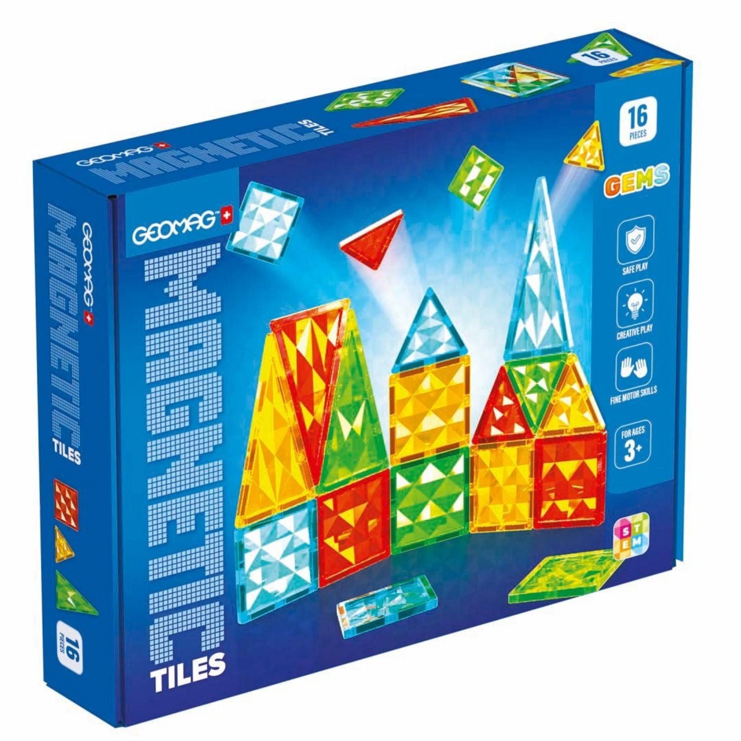 Invento Spiel Geomag Magnetic Tiles Gems 16, 2D/3D Konstruktion, Lernspielzeug