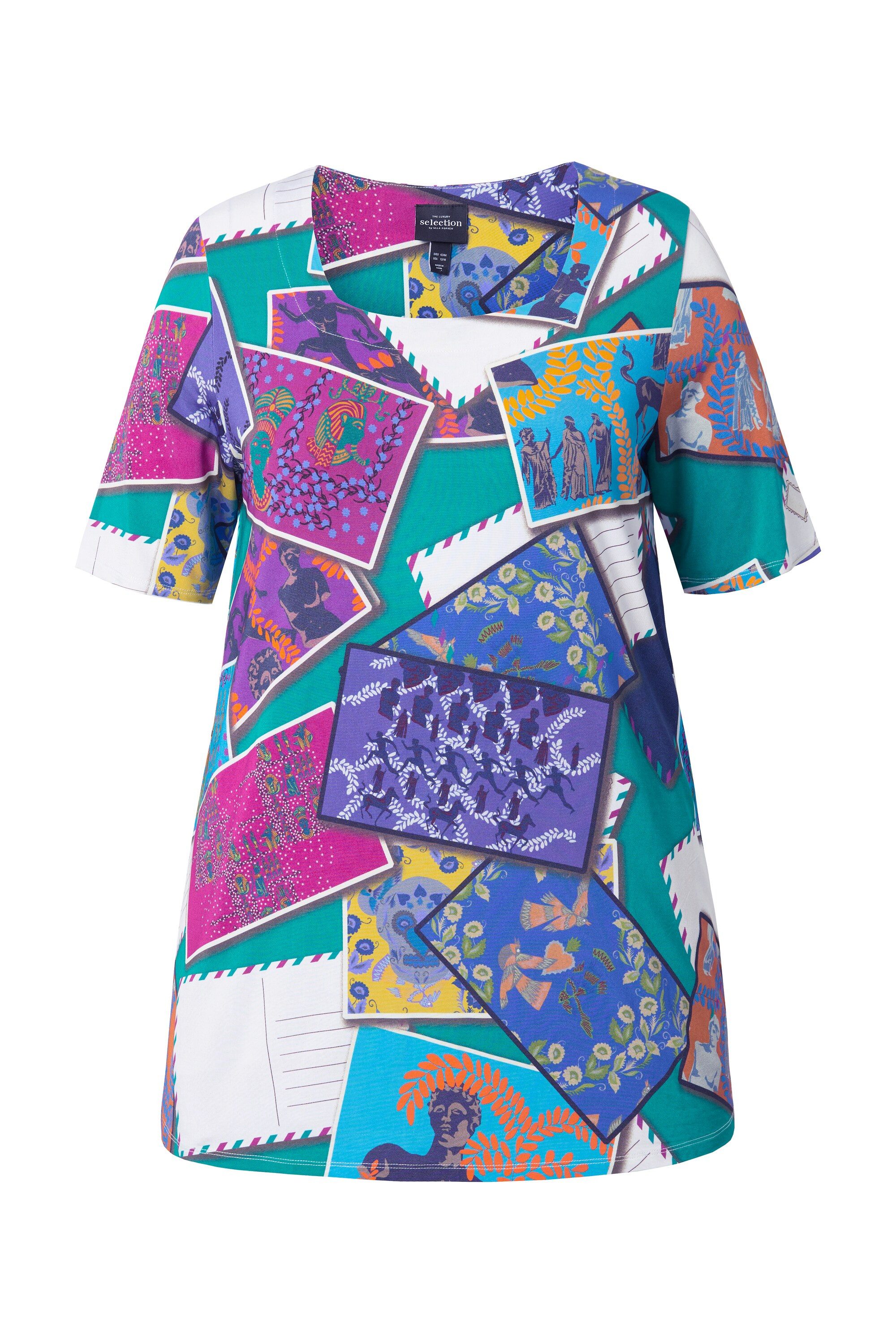 Ulla Popken T-Shirt Slinkyshirt Postkarten-Design Carré-Ausschnitt