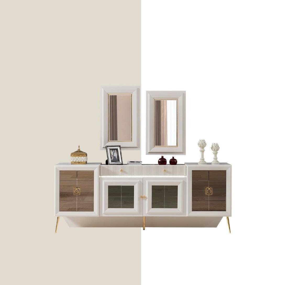 JVmoebel Sideboard Sideboard mit Spiegel Holz Schubladen Wohnzimmer Sideboards (3 St., Sideboard / Spiegel : x2) | Sideboards