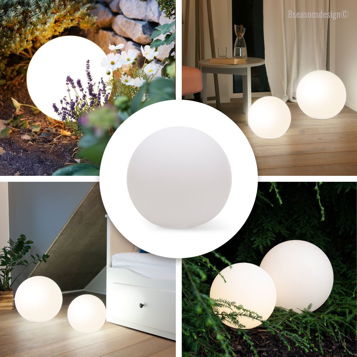 8 seasons design LED Kugelleuchte Shining Globe, Kugellampe für außen (Garten, Terrasse, Balkon), LED wechselbar, E27-Fassung, warmweißes Licht, Dekolampe - robust & langlebig