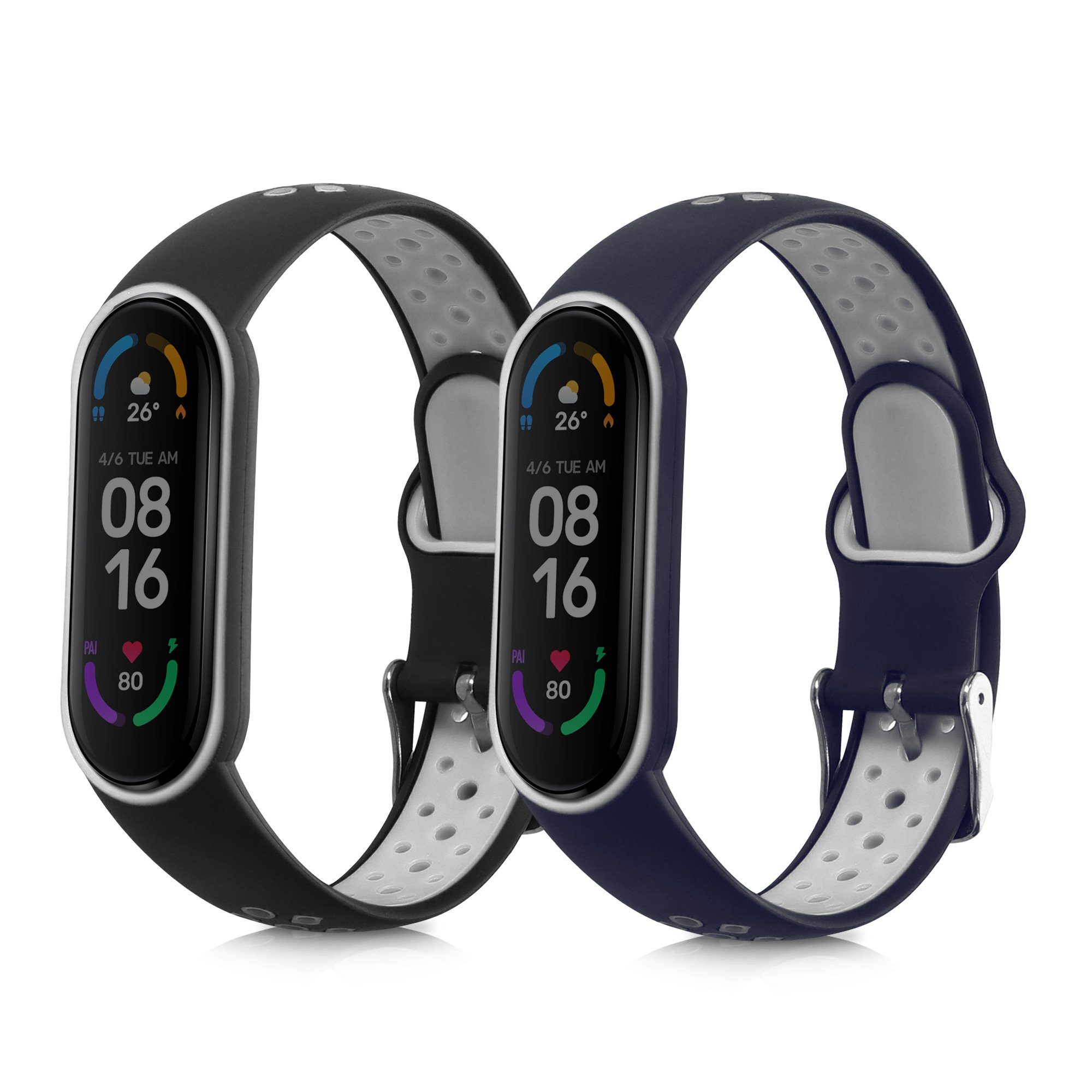 kwmobile 2x Uhrenarmband für Xiaomi Mi Smart Band 6/Mi Band 6/Band 5 Armband Smartwatch, 2-tlg., Fitnesstracker Band Set aus TPU Silikon - Ersatzarmband Smartwatch