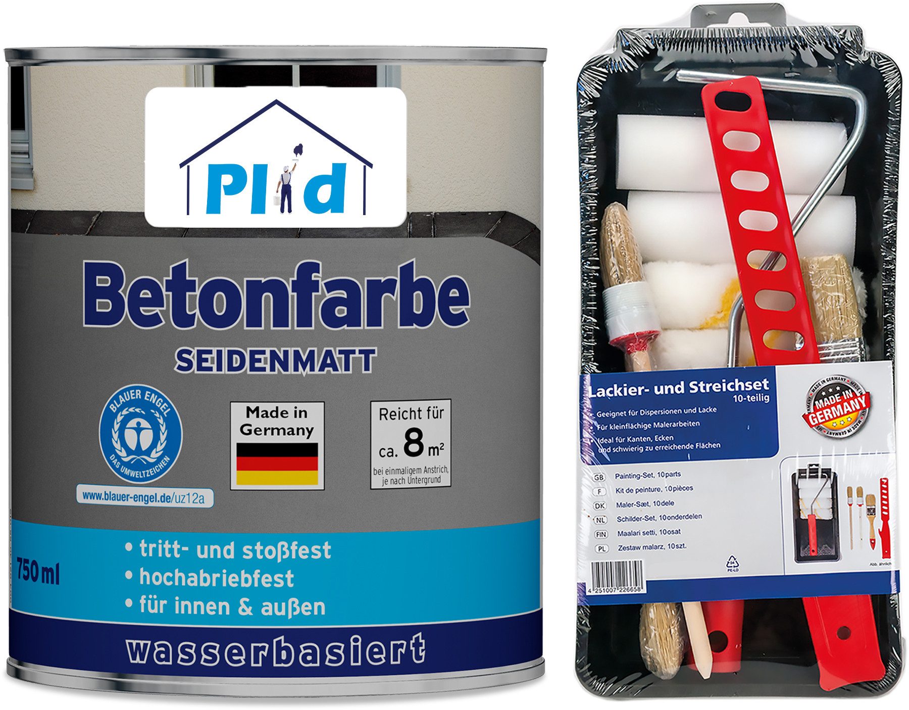 plid Acryl-Flüssigkunststoff Premium Betonfarbe Sockelfarbe Bodenfarbe Bodenbeschichtung Set, Schnelltrocknend