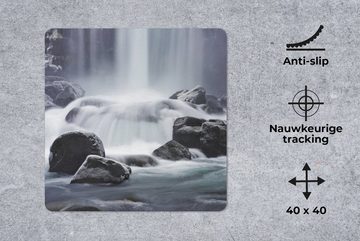 MuchoWow Gaming Mauspad Wasserfall - Steine - Natur (1-St), Mousepad mit Rutschfester Unterseite, Gaming, 40x40 cm, XXL, Großes
