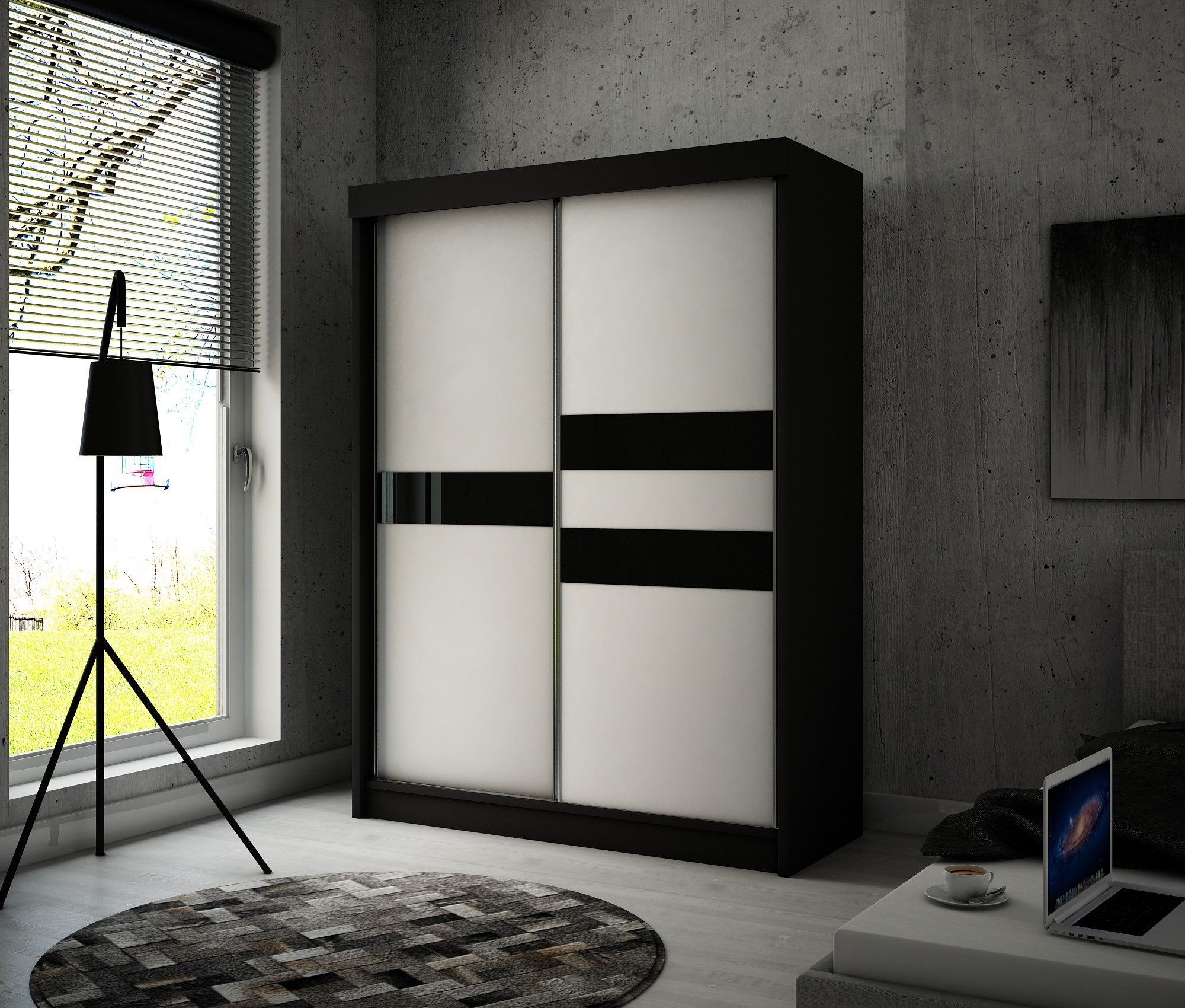 ALTDECOR Schiebetürenschrank ARRI (Kleiderschrank Garderobenschrank mit viel Stauraum Moderner Schrank) Vielseitiger Schwebetürenschrank Lacobel LED Beleuchtung