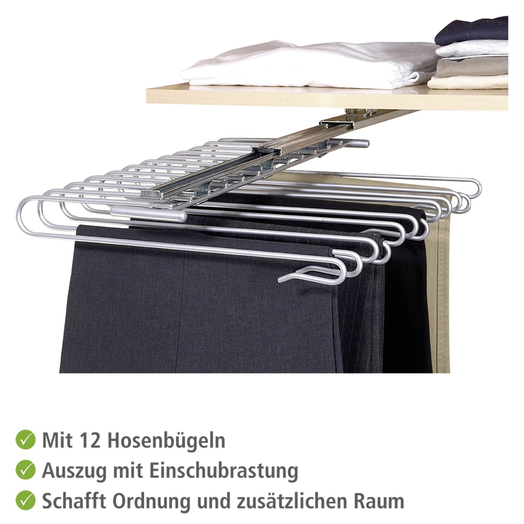 WENKO Hosenauszug Modell Universal, Schrankauszug für 12 Hosen, Hosenhalter für den Kleiderschrank