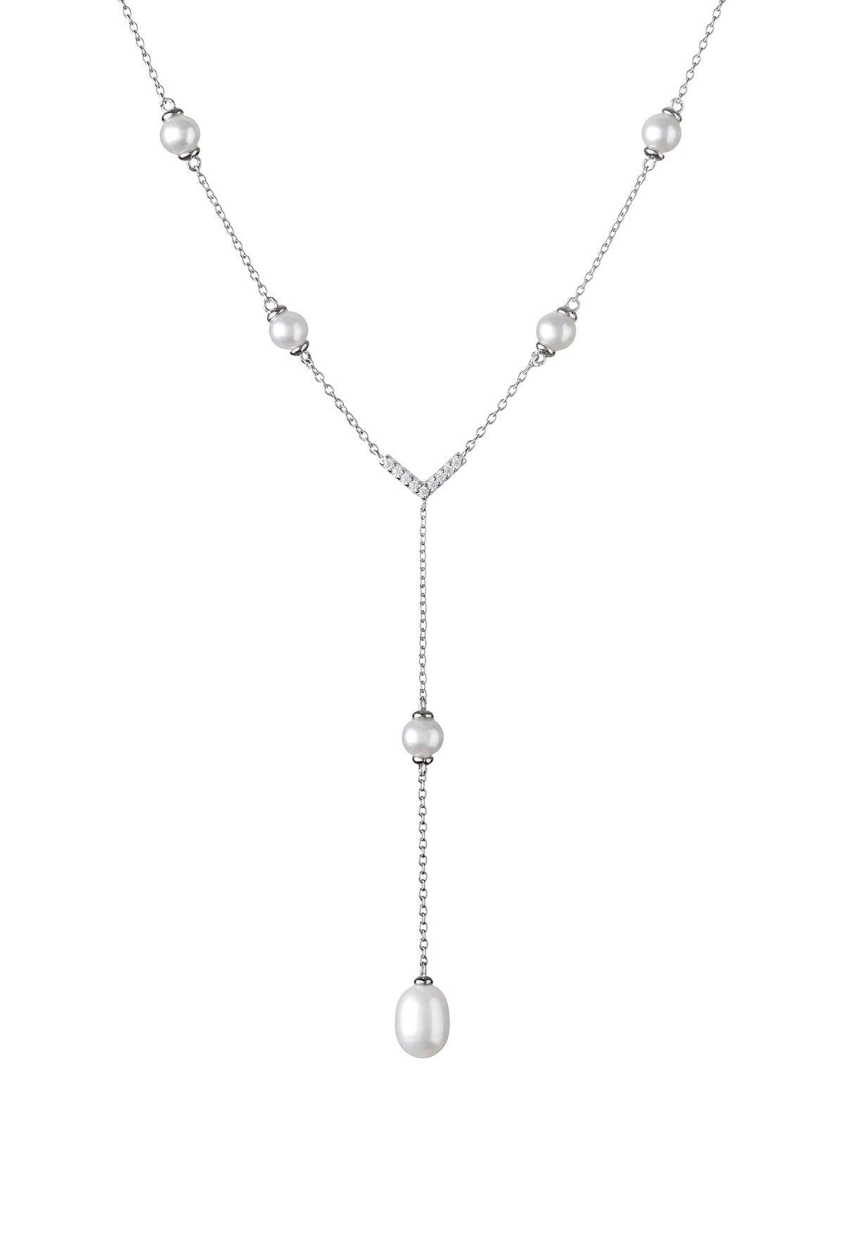 Gaura Pearls Silberkette mit echten Perlen weiß, 7-7.5 mm, 36 cm (6 cm), Zirkonia, 925er rhodiniertes Silber
