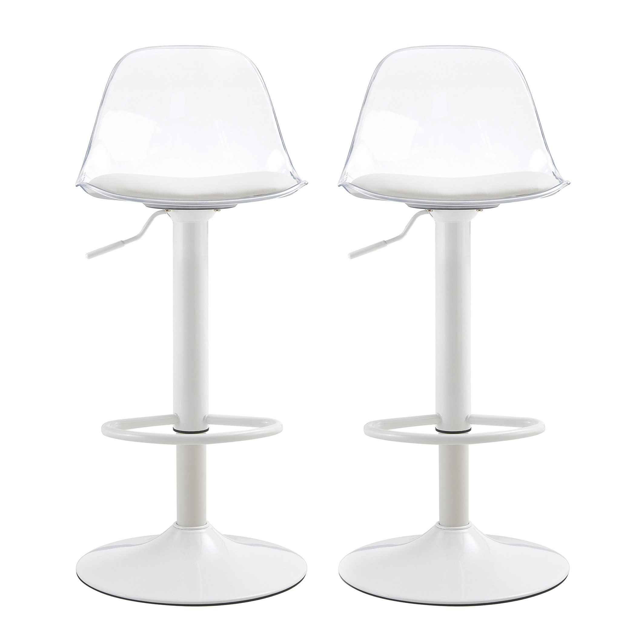SeedWave Barhocker 2er Set Höhenverstellbare Drehhocker mit Transparenter Rückenlehne, Fußstütze, Sitzfläche mit PU-Bezug, Schaumstofffüllung