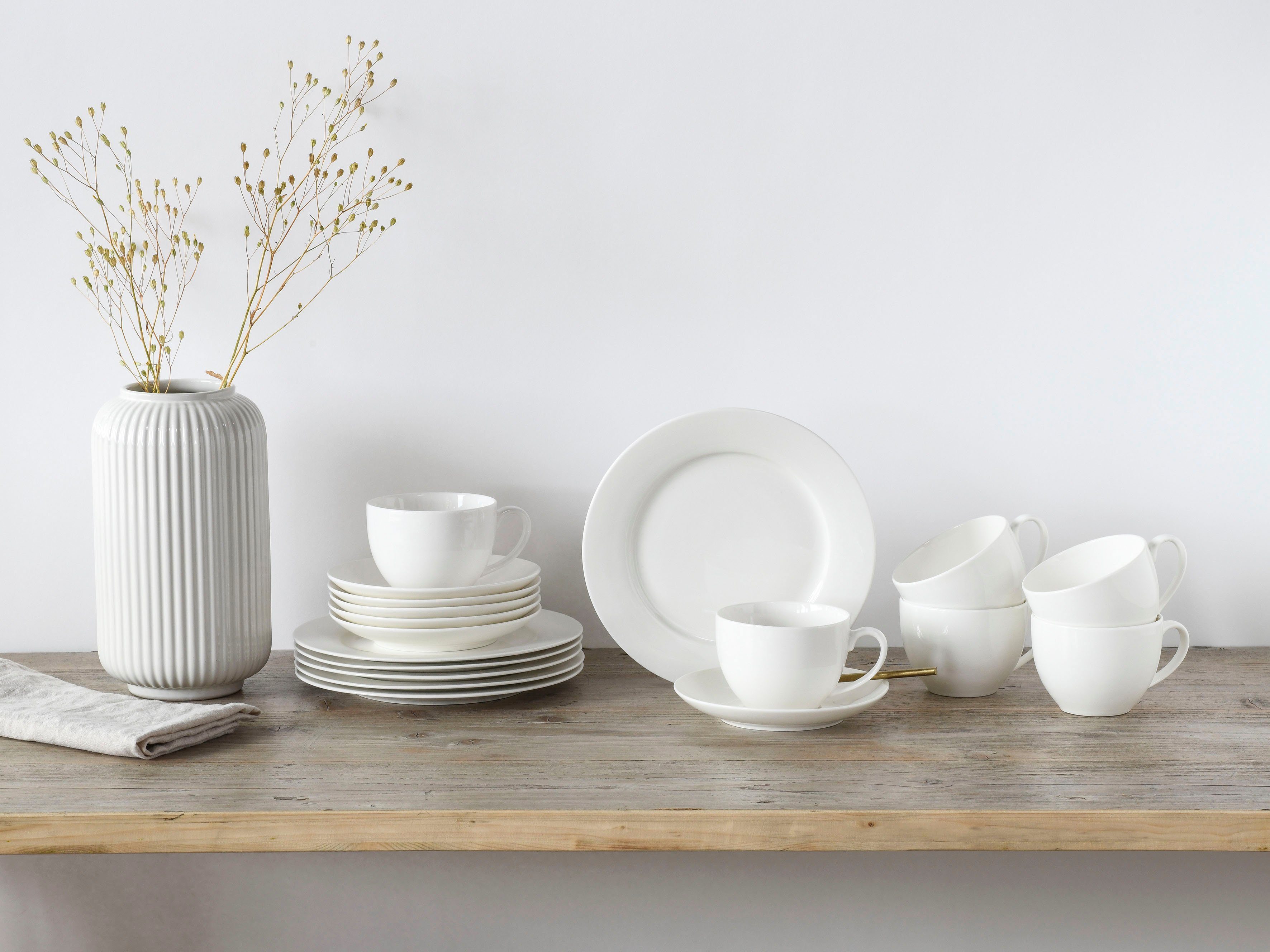 CreaTable Kaffeeservice Fleur Royal (18-tlg), 6 Personen, Porzellan, extrem dünn, leicht, lichtdurchlässig
