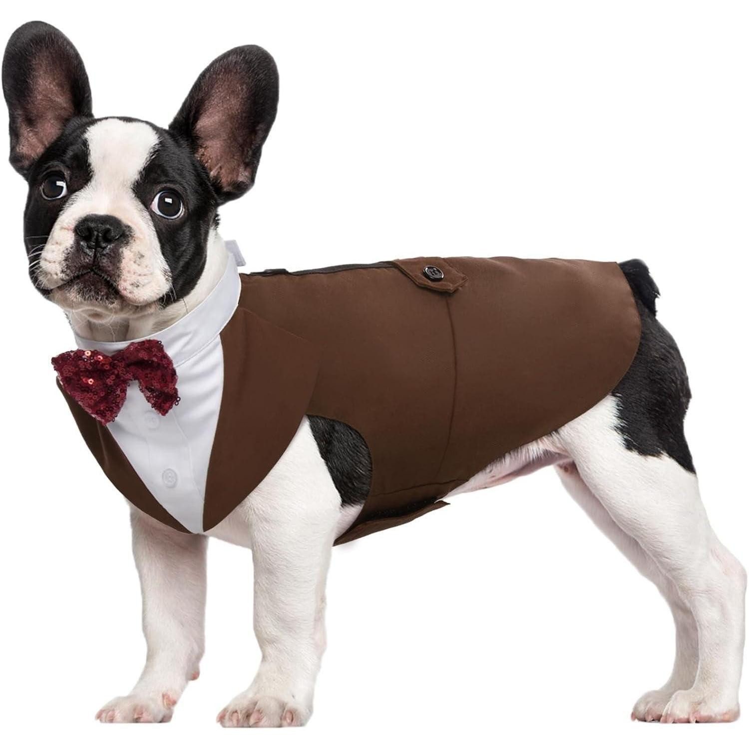 LuxusKollektion Hundefliege Hundeanzug Smoking Bandana Fliege Kostüm S-Rückenlänge 29 cm Braun