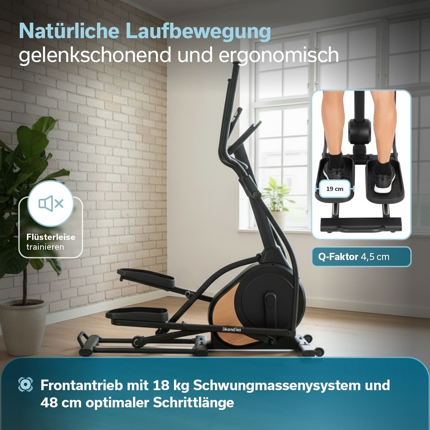 Skandika Crosstrainer Carbon P18, Ellipsentrainer für Zuhause, 32 Widerstandsstufen (Transportrollen, Tablet-Halterung, Bluetooth, bis 135 kg, Größe Pedale), 13 Programme, LCD Display, App kompatibel, Handpulssensoren