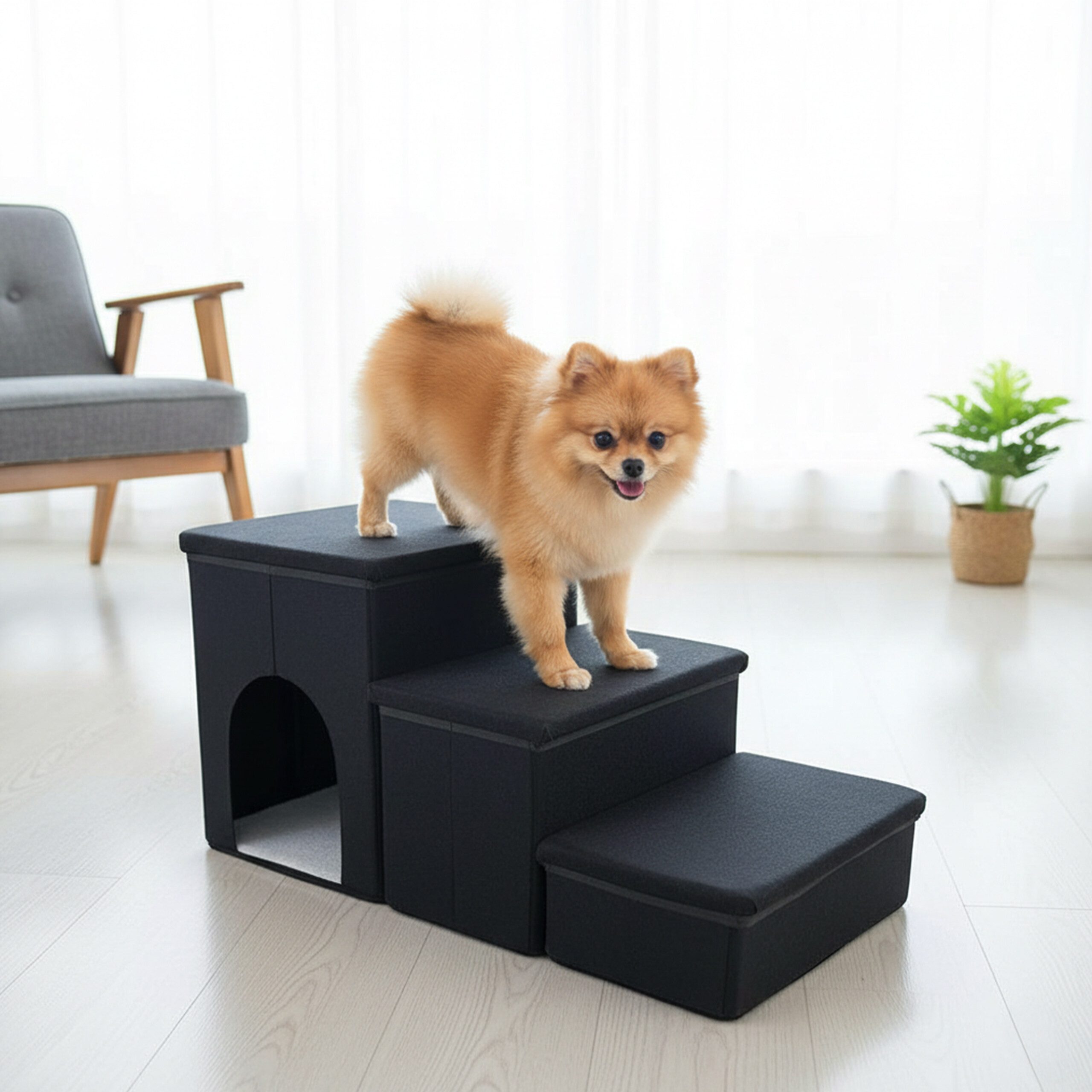 relaxdays Haustiertreppe Faltbare Hundetreppe mit 3 Stufen, schwarz günstig online kaufen