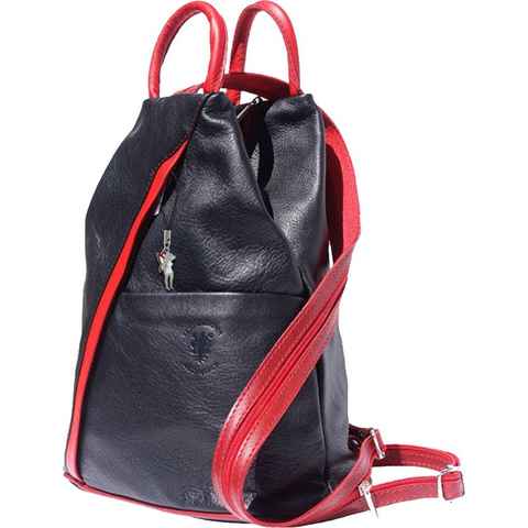 FLORENCE Handtasche Florence Damen Schultertasche rot (Cityrucksack), Damen Leder Cityrucksack, Schultertasche, schwarz, rot ca. 26cm