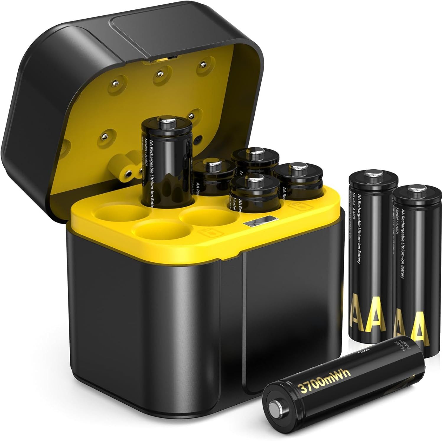 AIMAX AA Akku 8er Set 3700 mWh mit Ladegerät USB-C Batterie