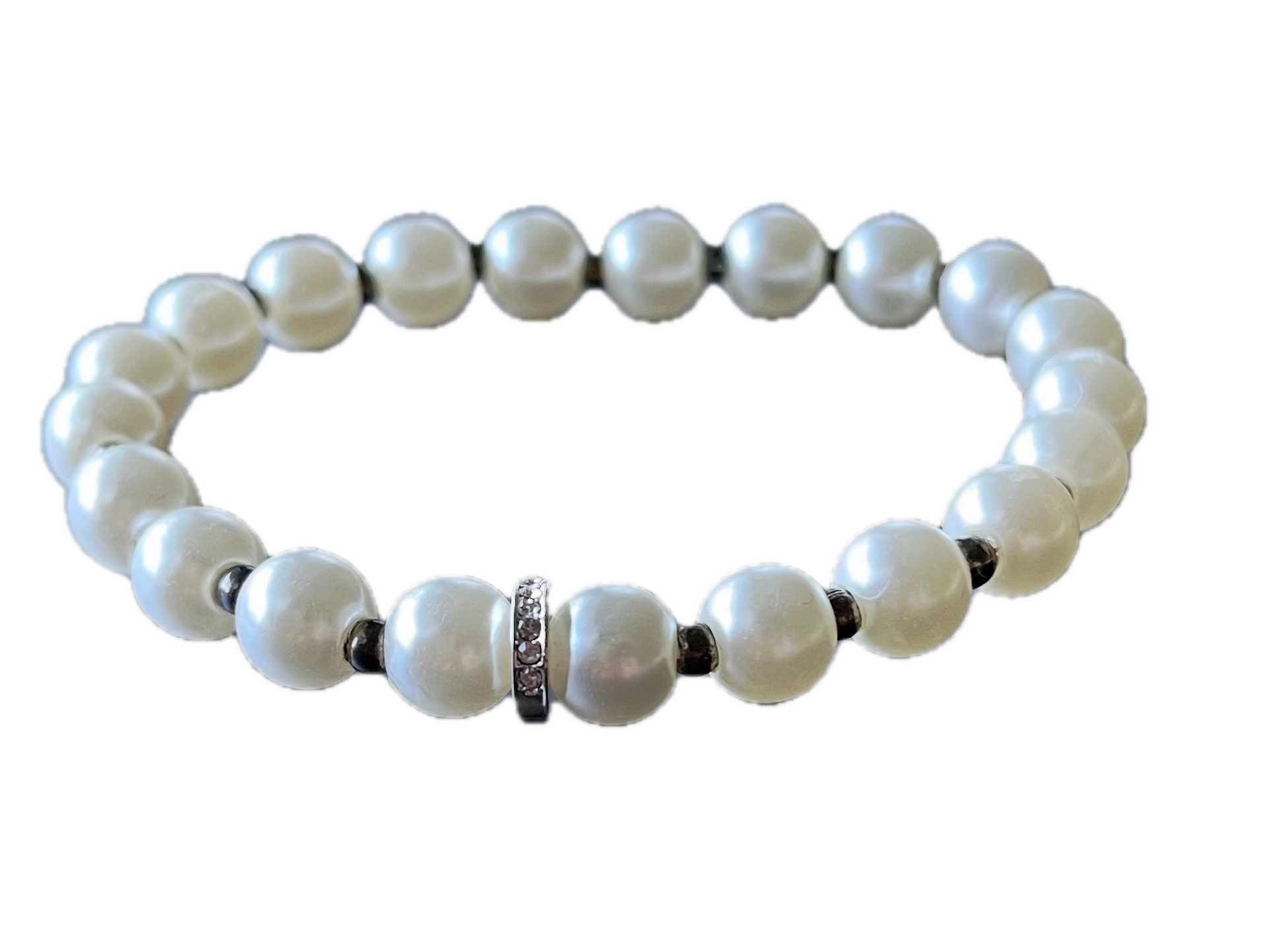 Perlenarmband weiße Perle mit Kristall Zirkonia