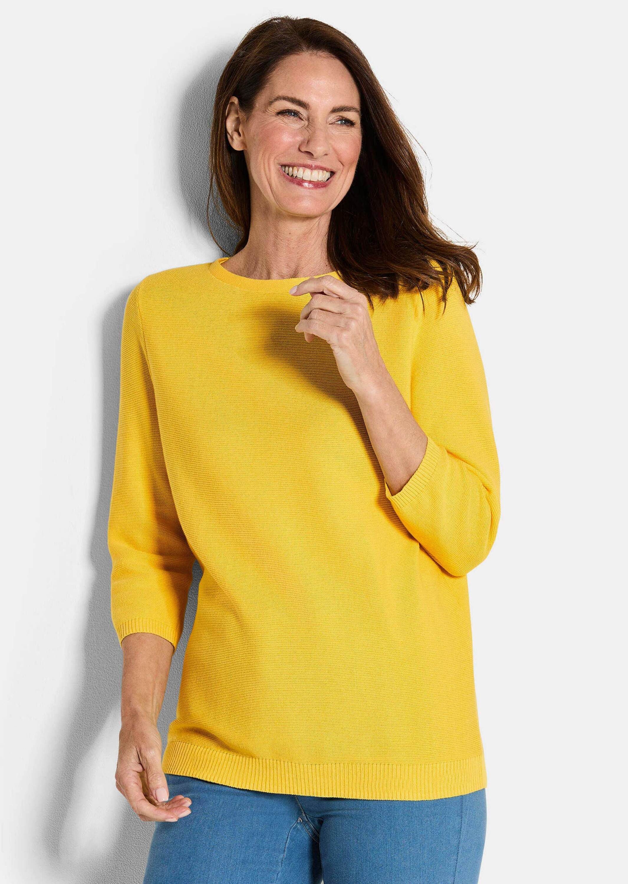 GOLDNER Вязаные свитера Eleganter Baumwollpullover, Halbarm Leichter Feinstrickpullover mit U-Boot-Ausschnitt