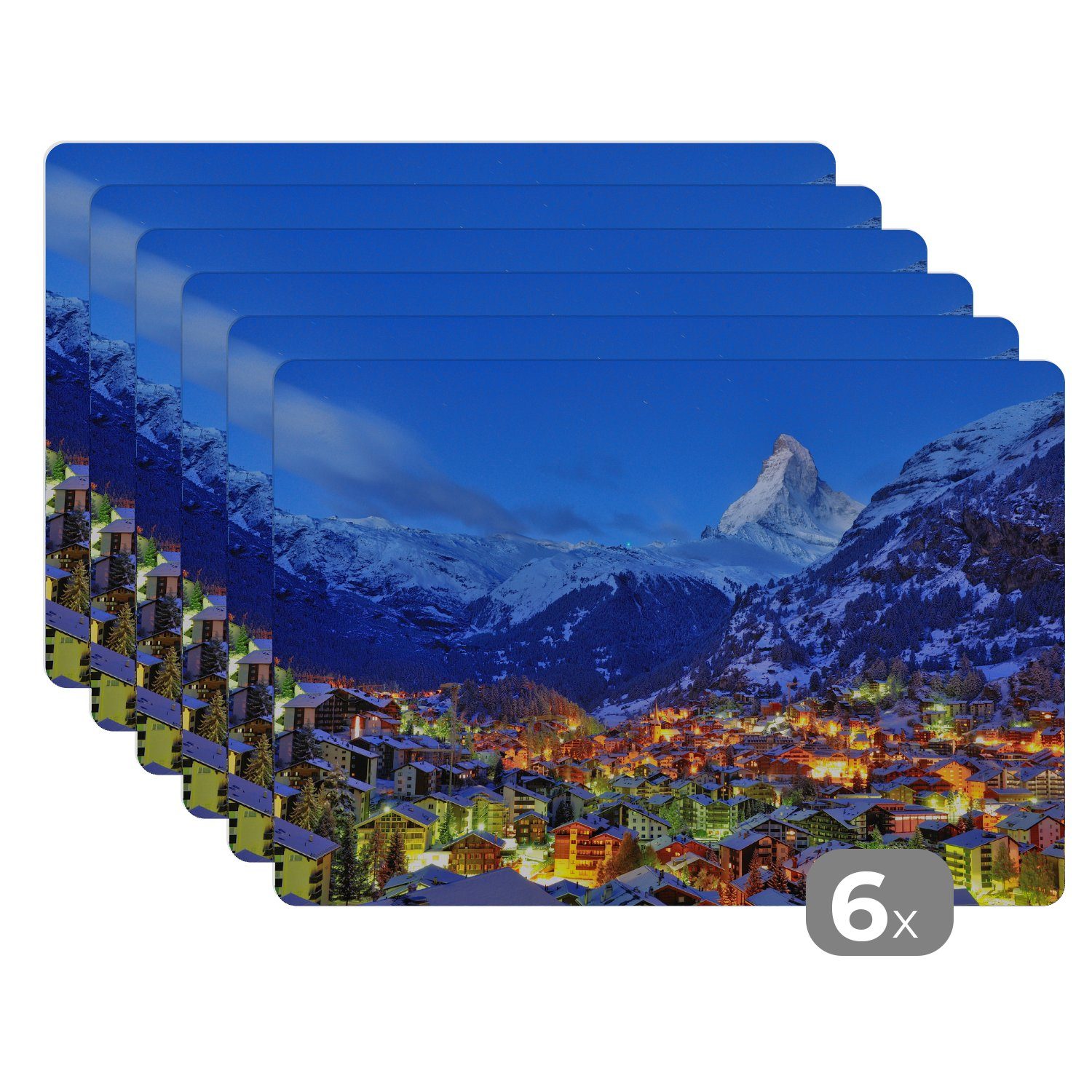 Platzset, Sonnenaufgang über dem Platzmatte, in Zermatt, Schweizer Platzdecken, Tischmatten, Schmutzabweisend (6-St), MuchoWow, Matterhorn Platzset