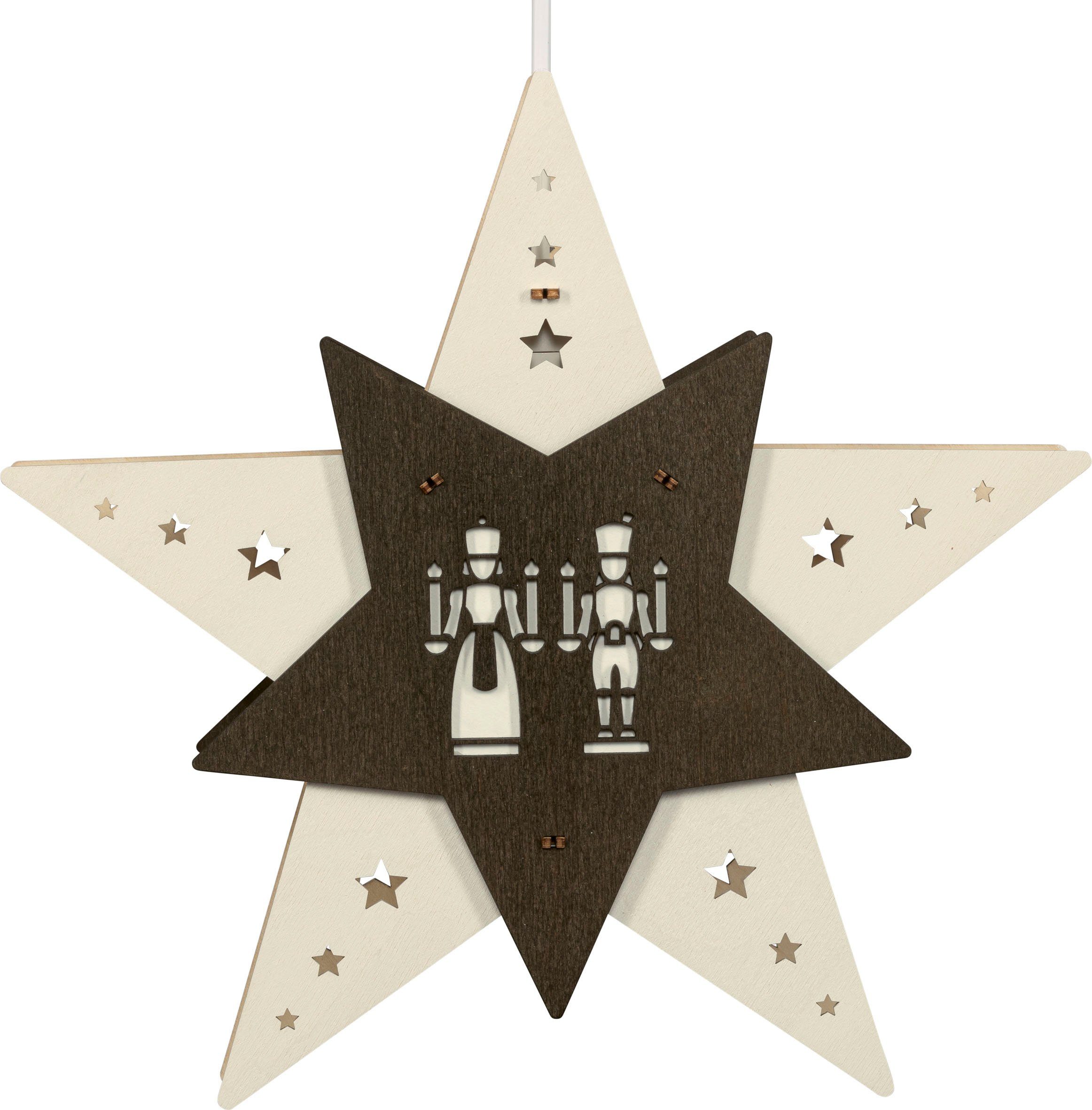 Weigla LED Stern Fensterbild in "Engel LED Holz, Sternform, Weihnachtsdeko Bergmannn" und wechselbar, aus Erzgebirge