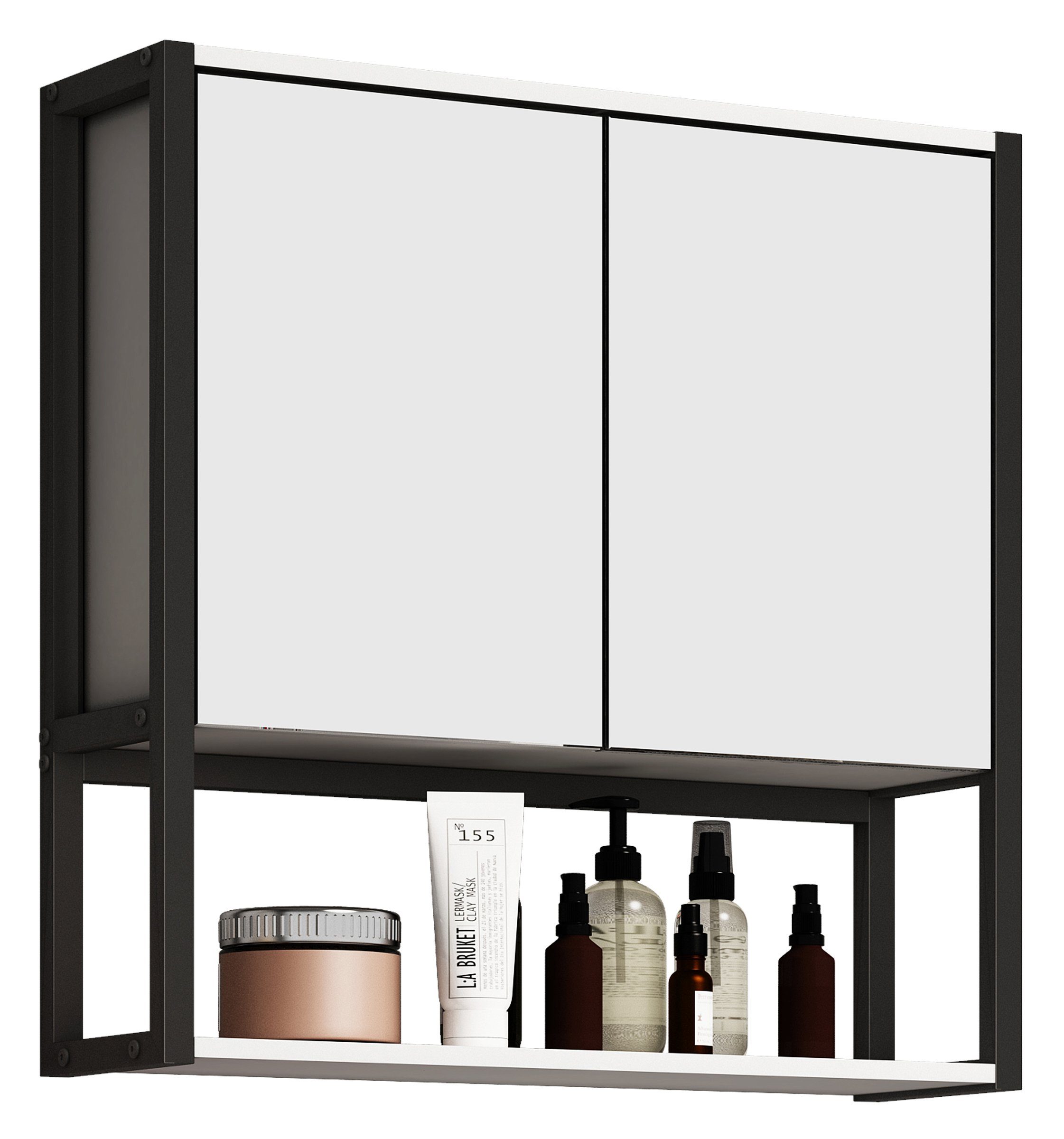 VCM Spiegelschrank Holz Metall Spiegelschrank Spiegel Edino 60x60