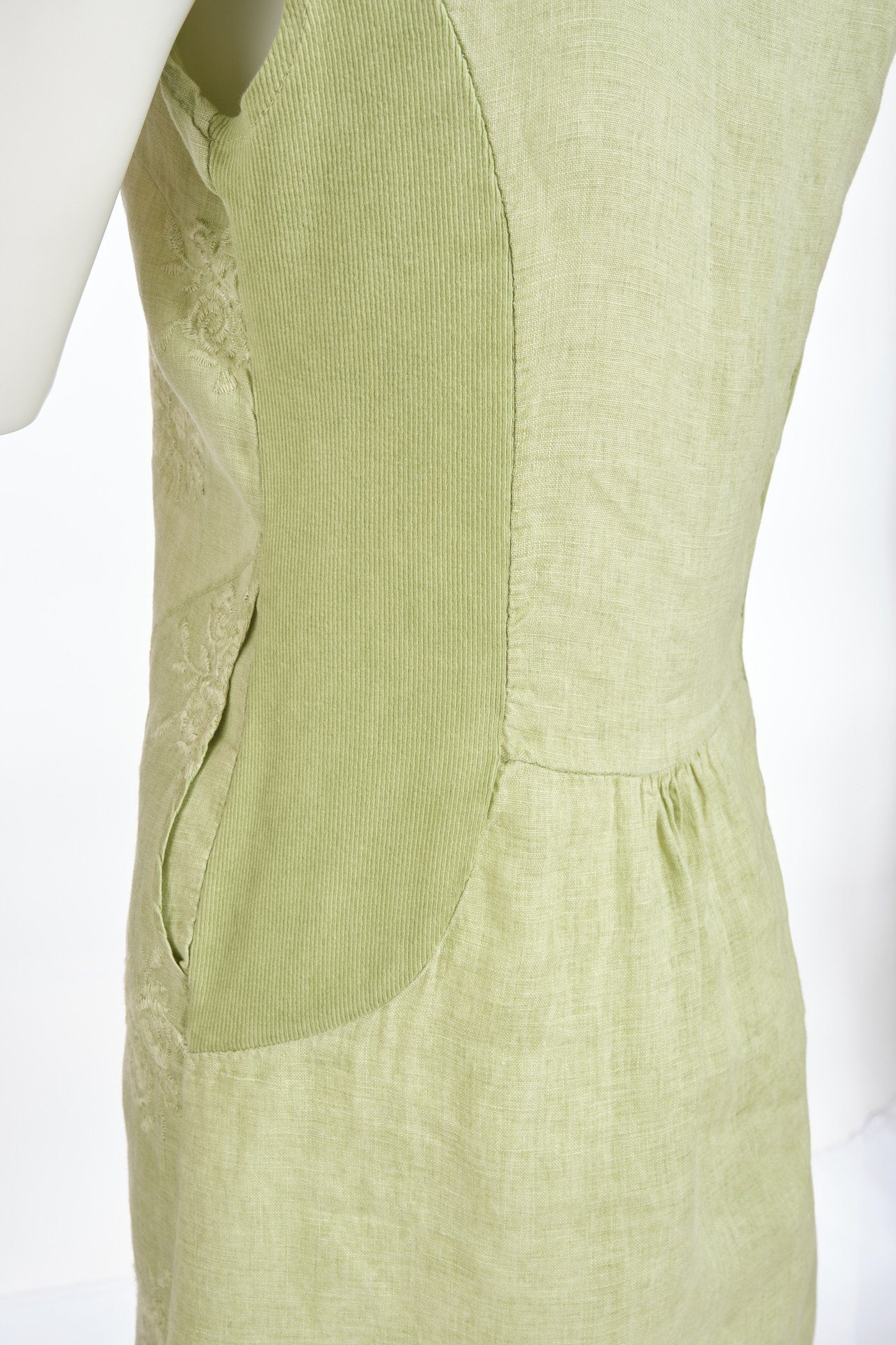 PEKIVESSA Sommerkleid mit kurzarm knielang (1-tlg) Stickerei Damen Leinenkleid v2-apfelgrün