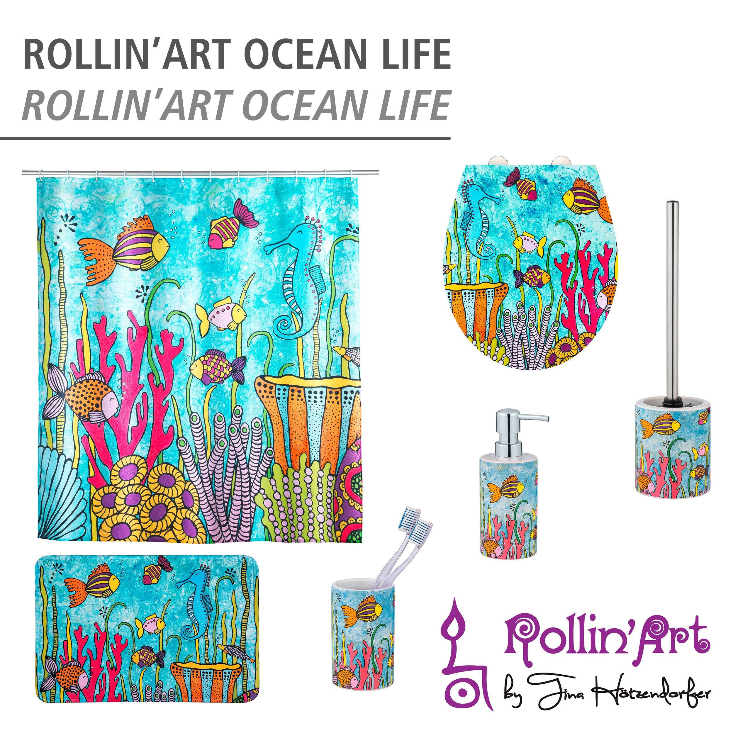 freistehend, WC-Garnitur inkl. Rollin'Art Ocean Life, WC-Bürste WENKO
