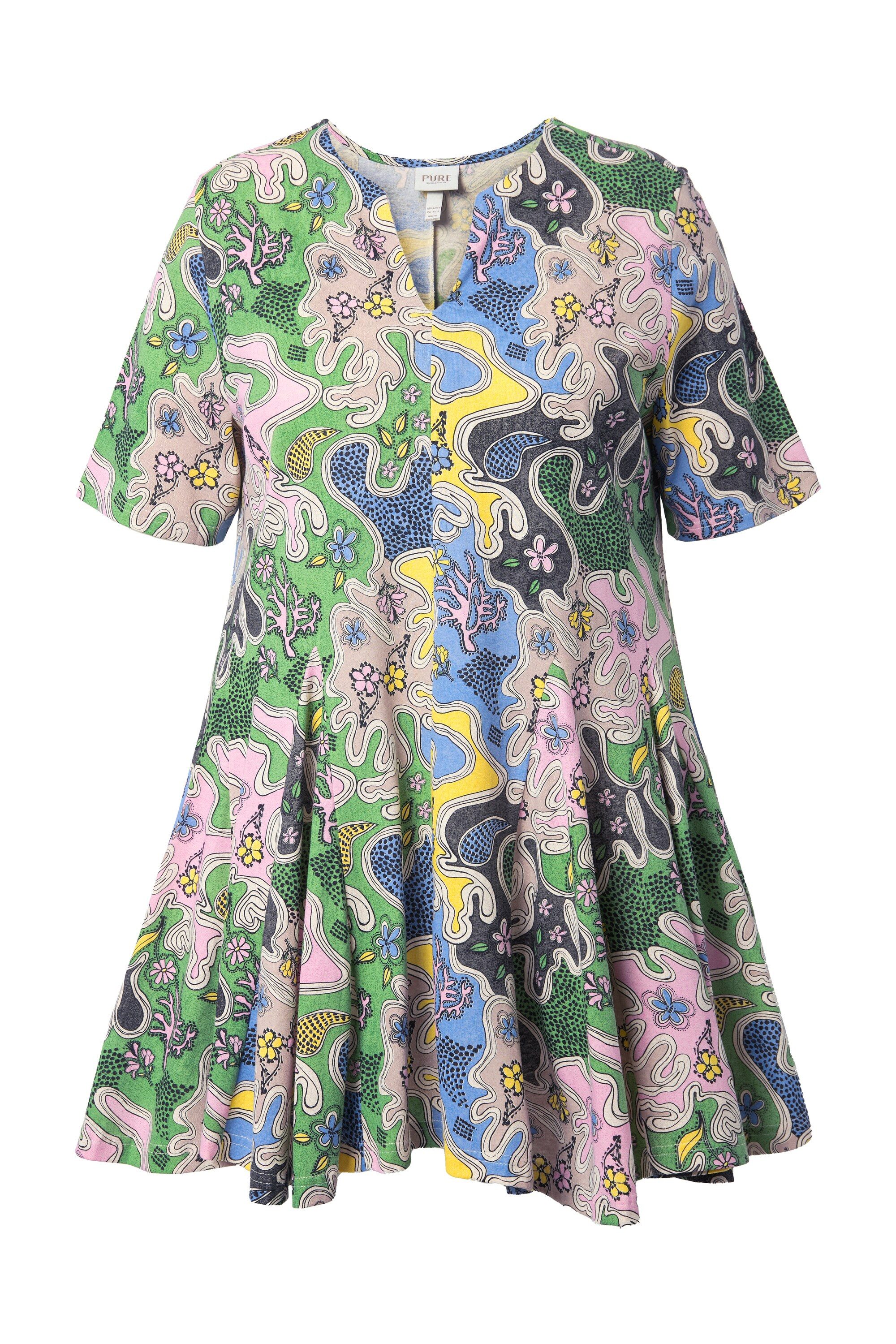Longshirt T-Shirt A-Linie Tunika-Ausschnitt Halbarm