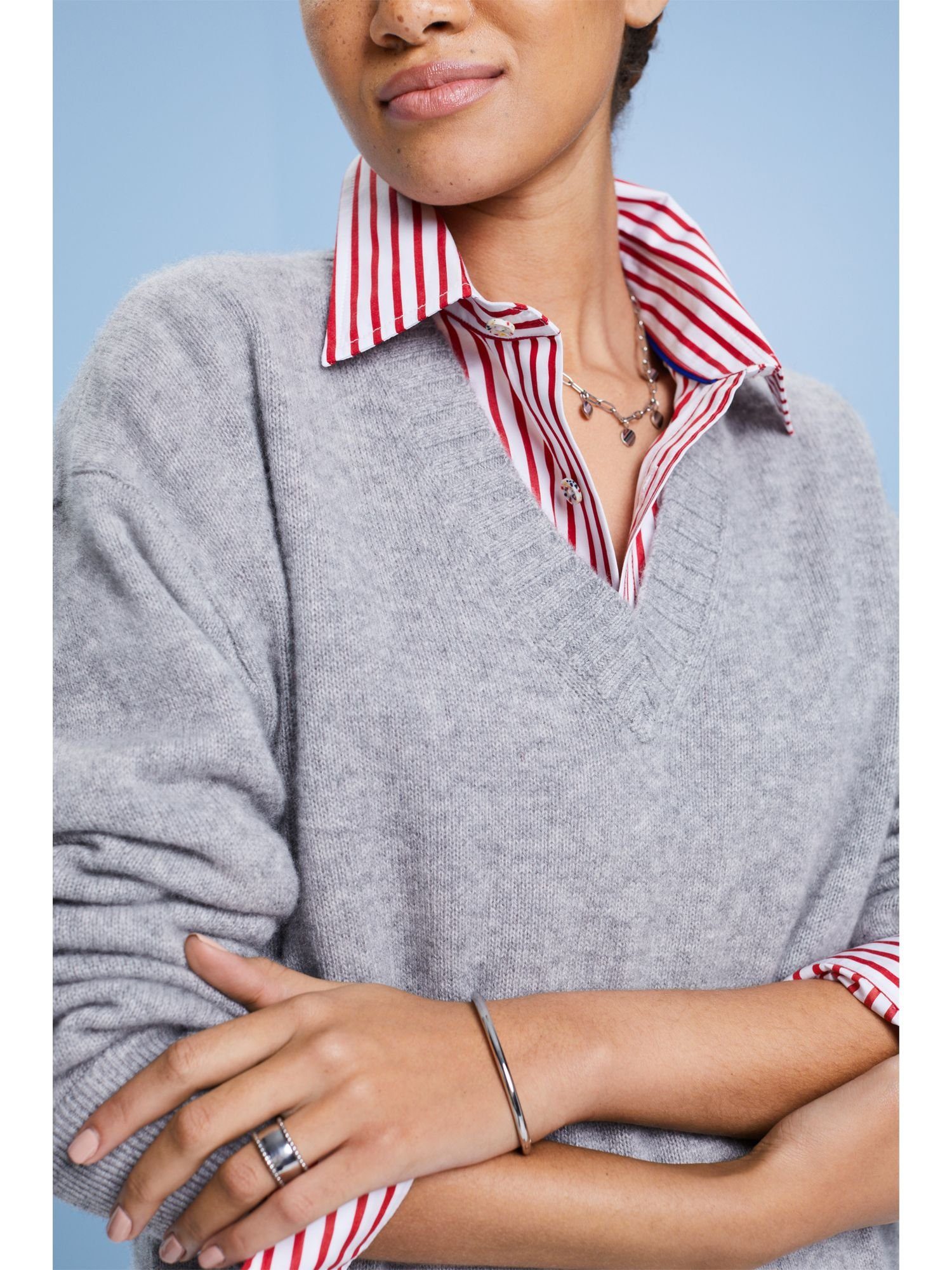 GREY mit Esprit Kaschmirpullover V-Ausschnitt-Pullover V-Ausschnitt