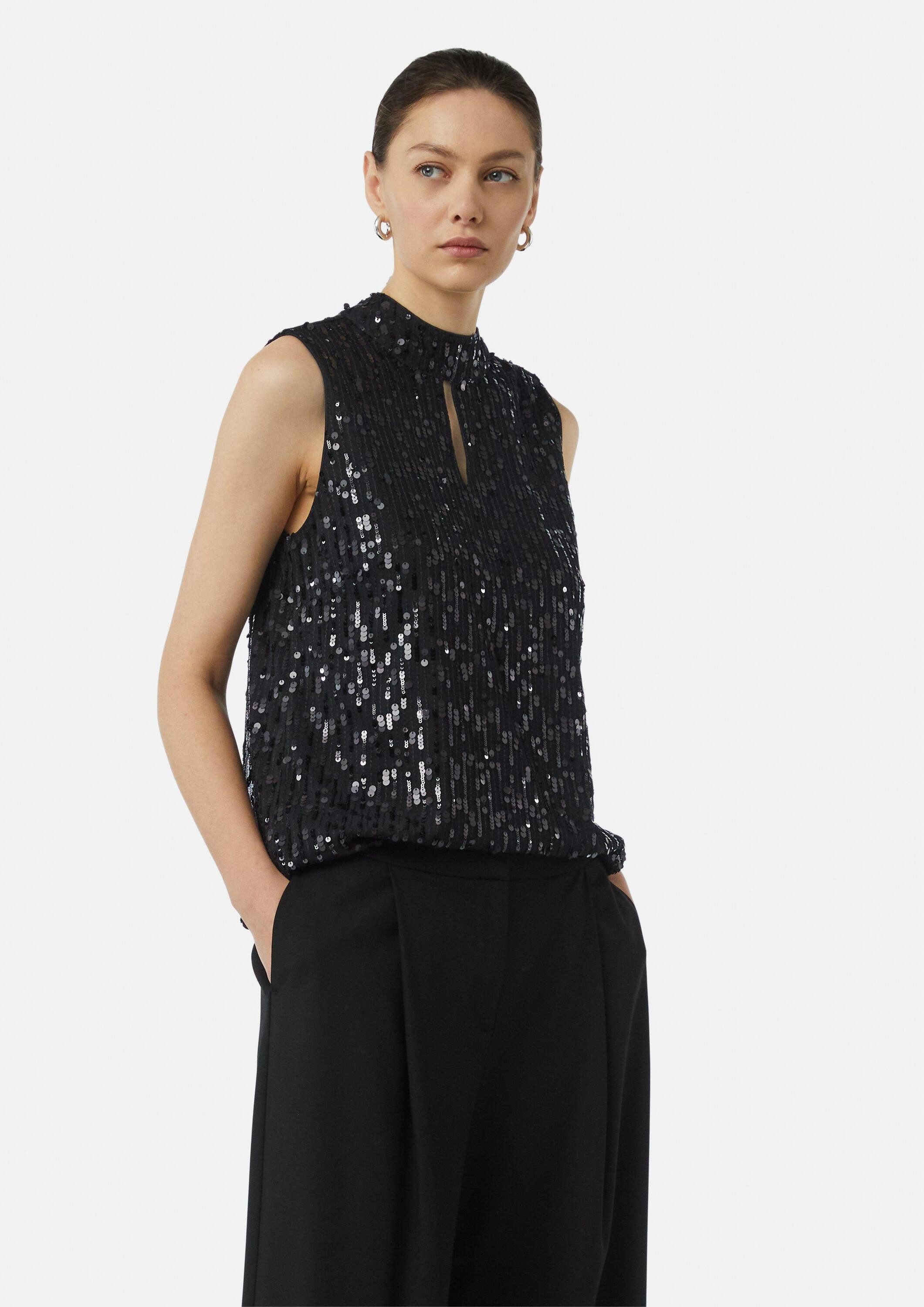 comma Блузкиtop Bluse Paillettentop mit Cut-out (1-tlg)