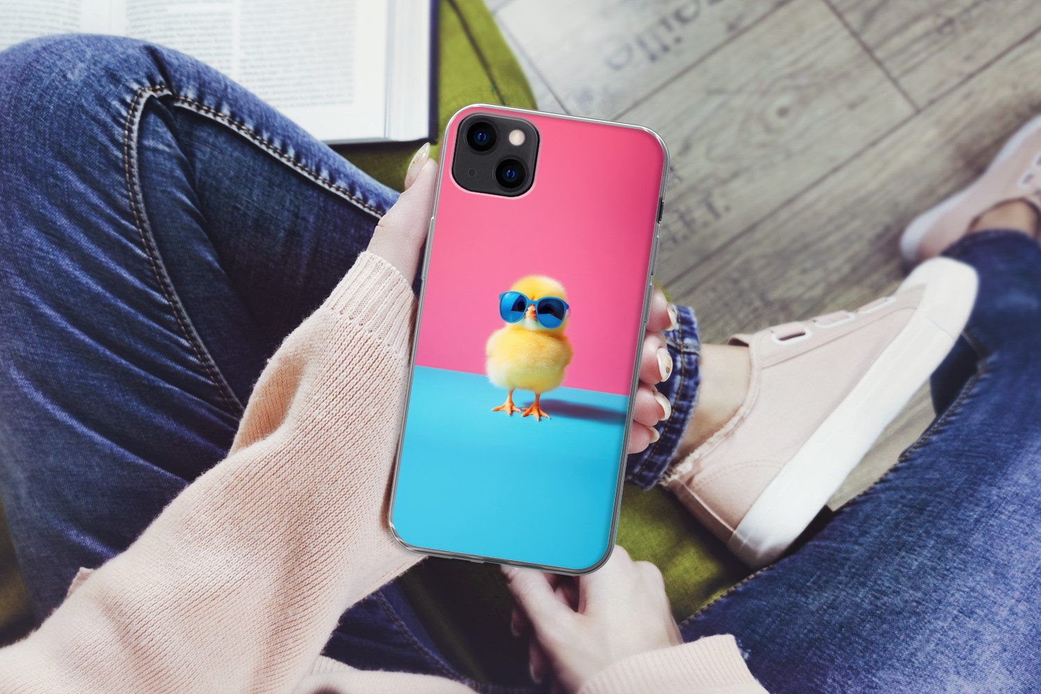 MuchoWow Handyhülle für Apple iPhone 13 mini Chick - Sonnenbrille - Blau, Smartphone-Bumper, Print, Handy Schutzhülle Dünn