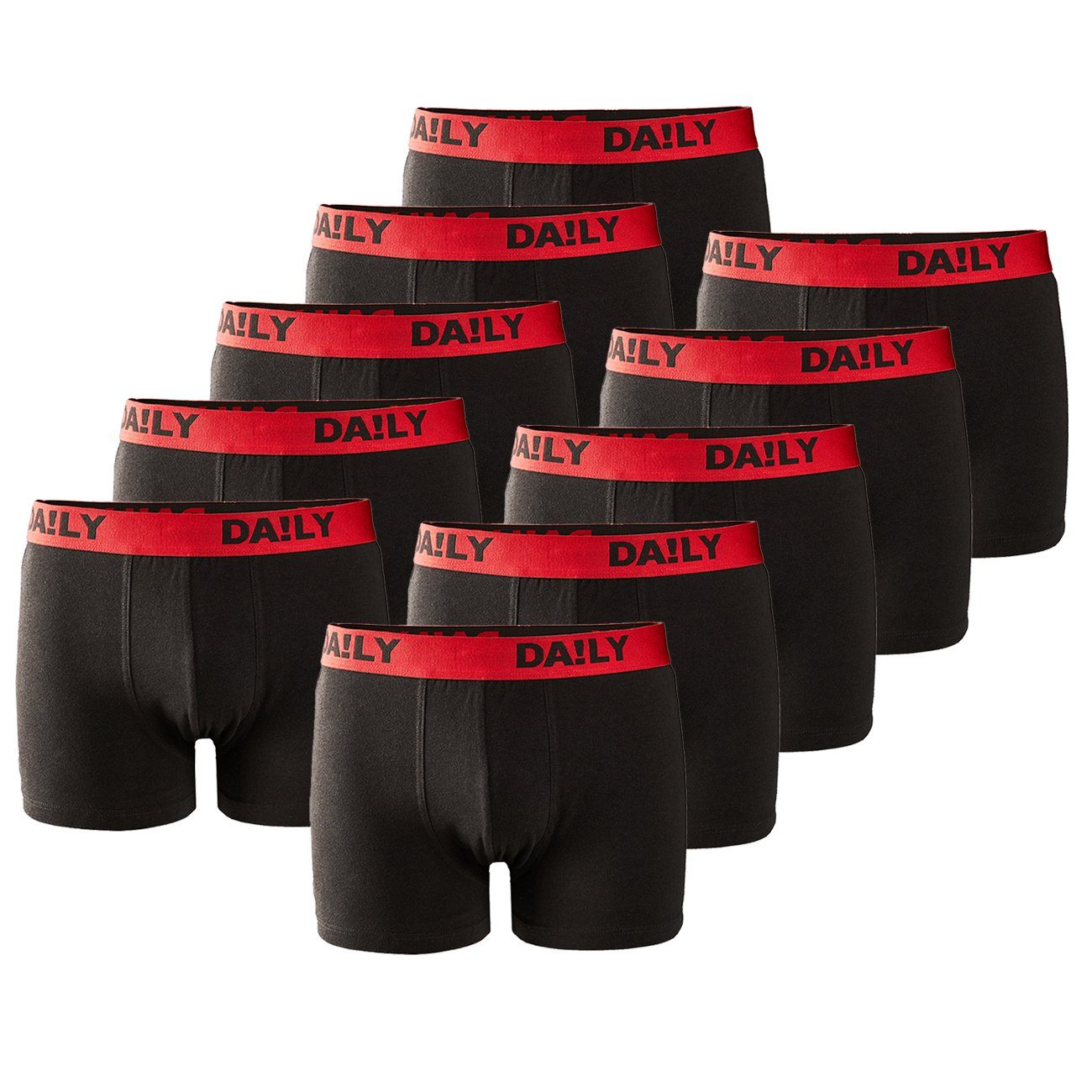 DA!LY UNDERWEAR Boxershorts Basic Boxer Retro Trunks (10-St) mit Stretch Rot/Schwarz (Daily4)