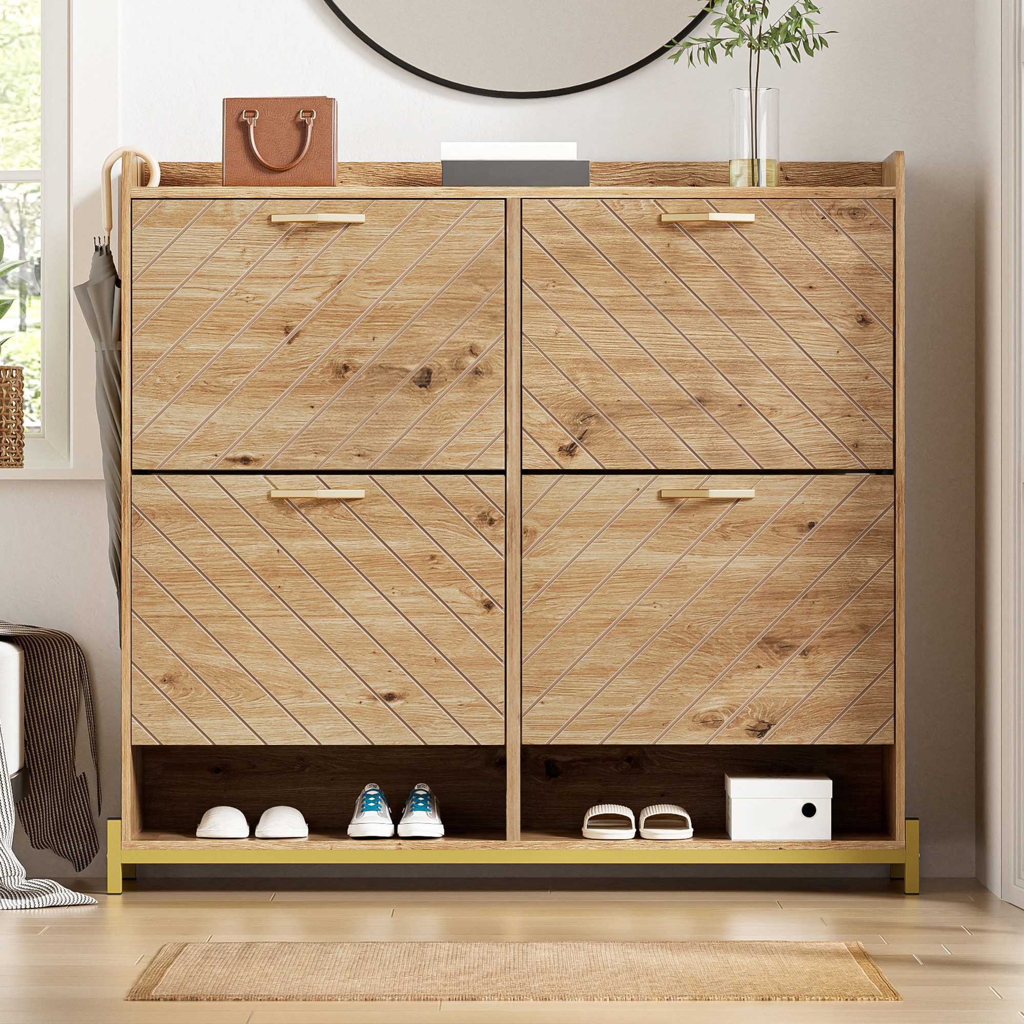 OKWISH Schuhschrank in Holzoptik (4-türiger Schuhkommode, günstig online kaufen