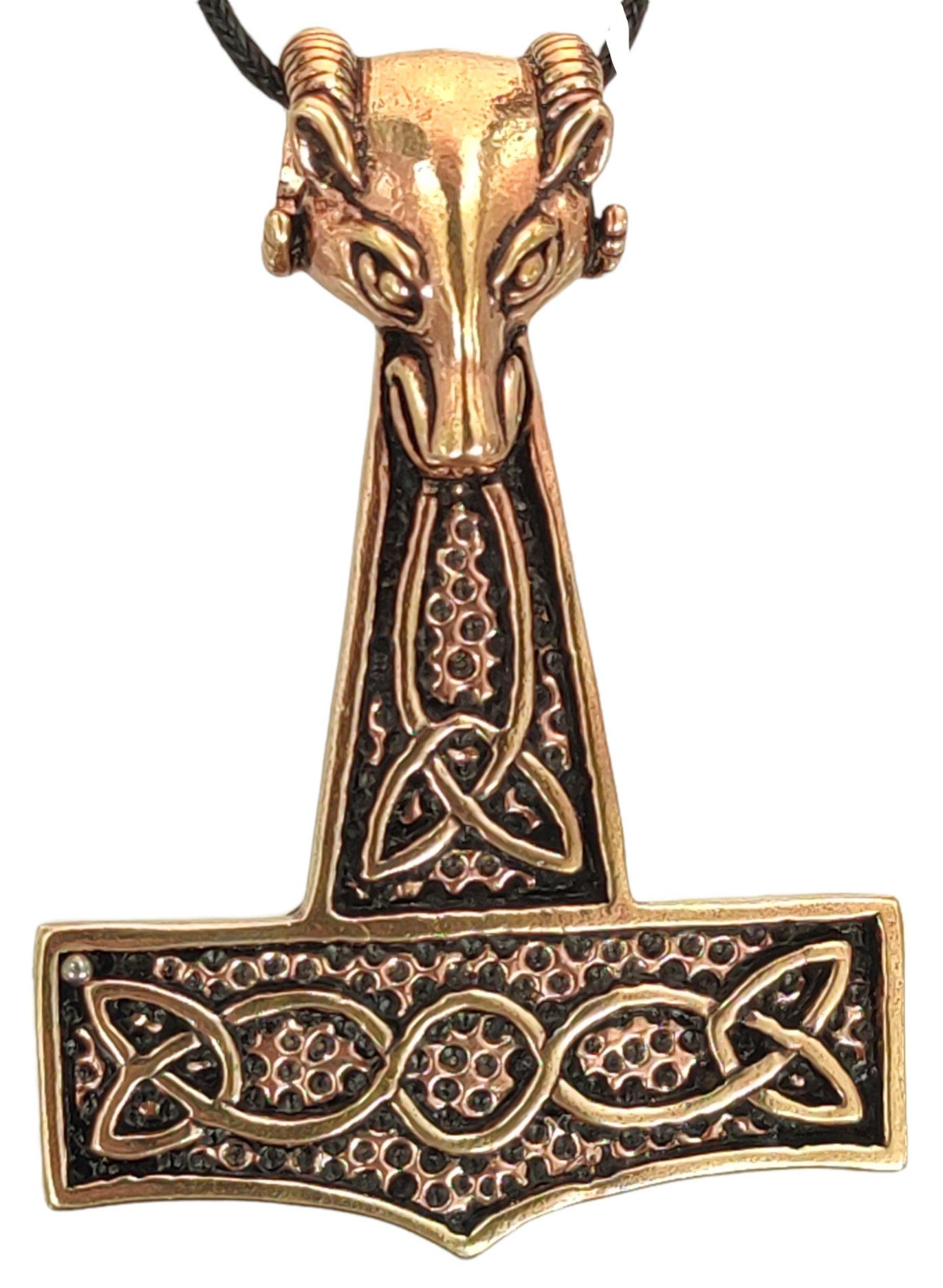 Kettenanhänger Thorhammer Kiss Anhänger Nordisch Mjölnir Leather Wikinger Thorshammer of XL Bronze Widder